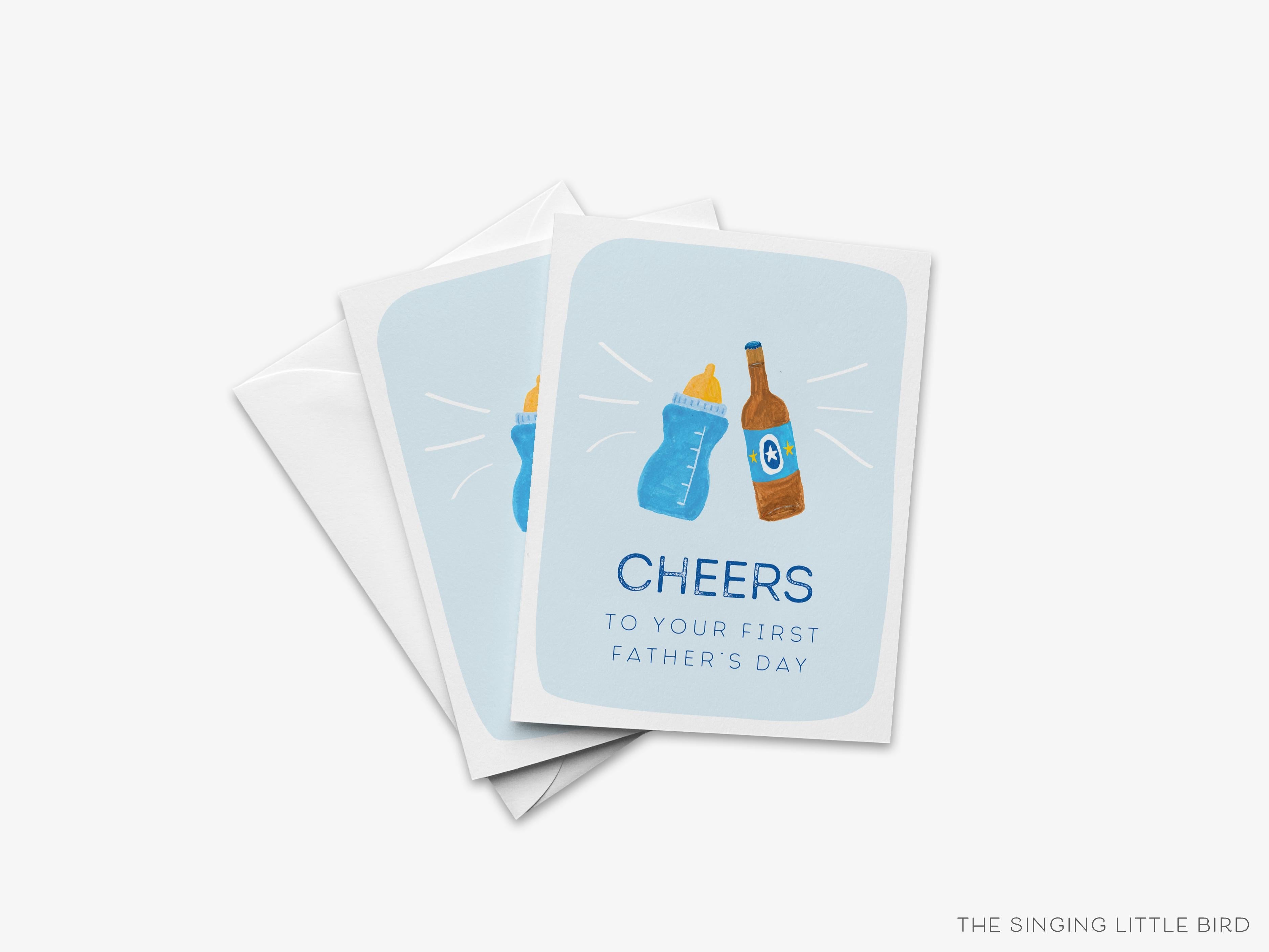 First Father's Day Card-These folded greeting cards are 4.25x5.5 and feature our hand-painted baby bottle and glass bottle, printed in the USA on 100lb textured stock. They come with a White envelope and make a great Father's Day card for the first time dad.-The Singing Little Bird