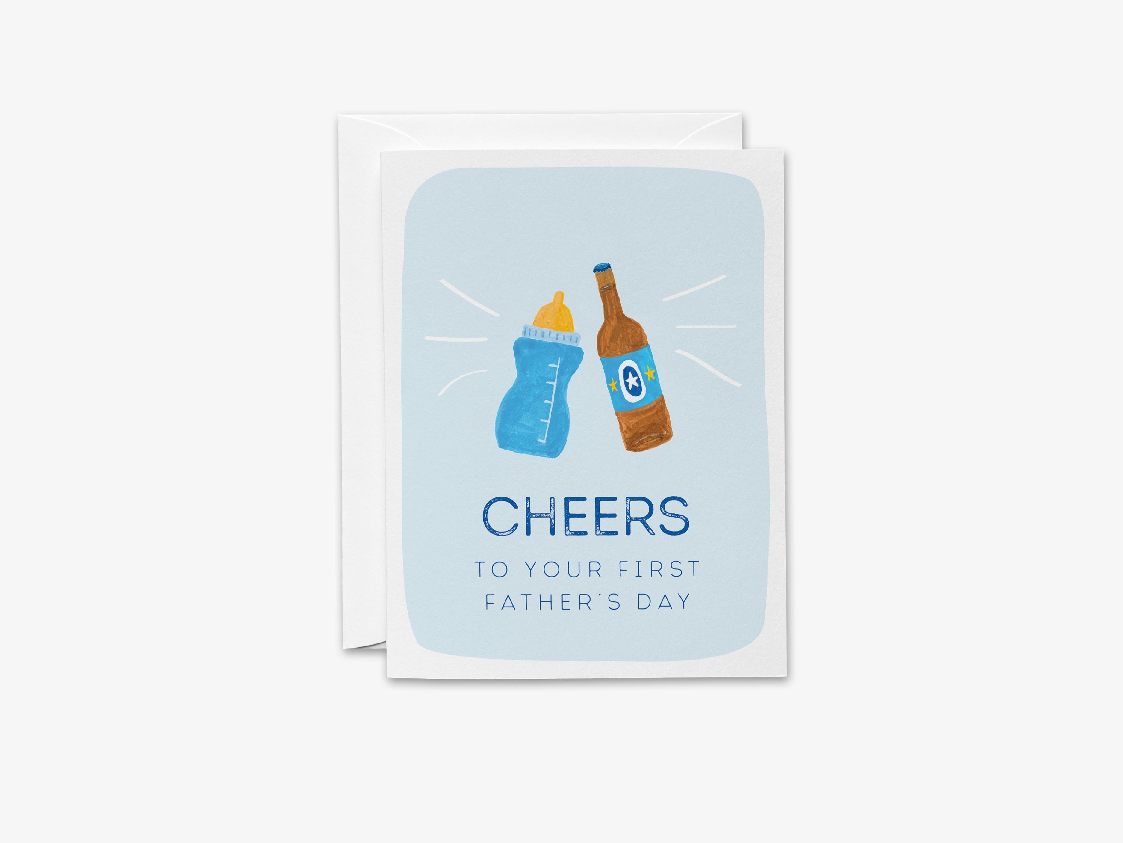 First Father's Day Card-These folded greeting cards are 4.25x5.5 and feature our hand-painted baby bottle and glass bottle, printed in the USA on 100lb textured stock. They come with a White envelope and make a great Father's Day card for the first time dad.-The Singing Little Bird