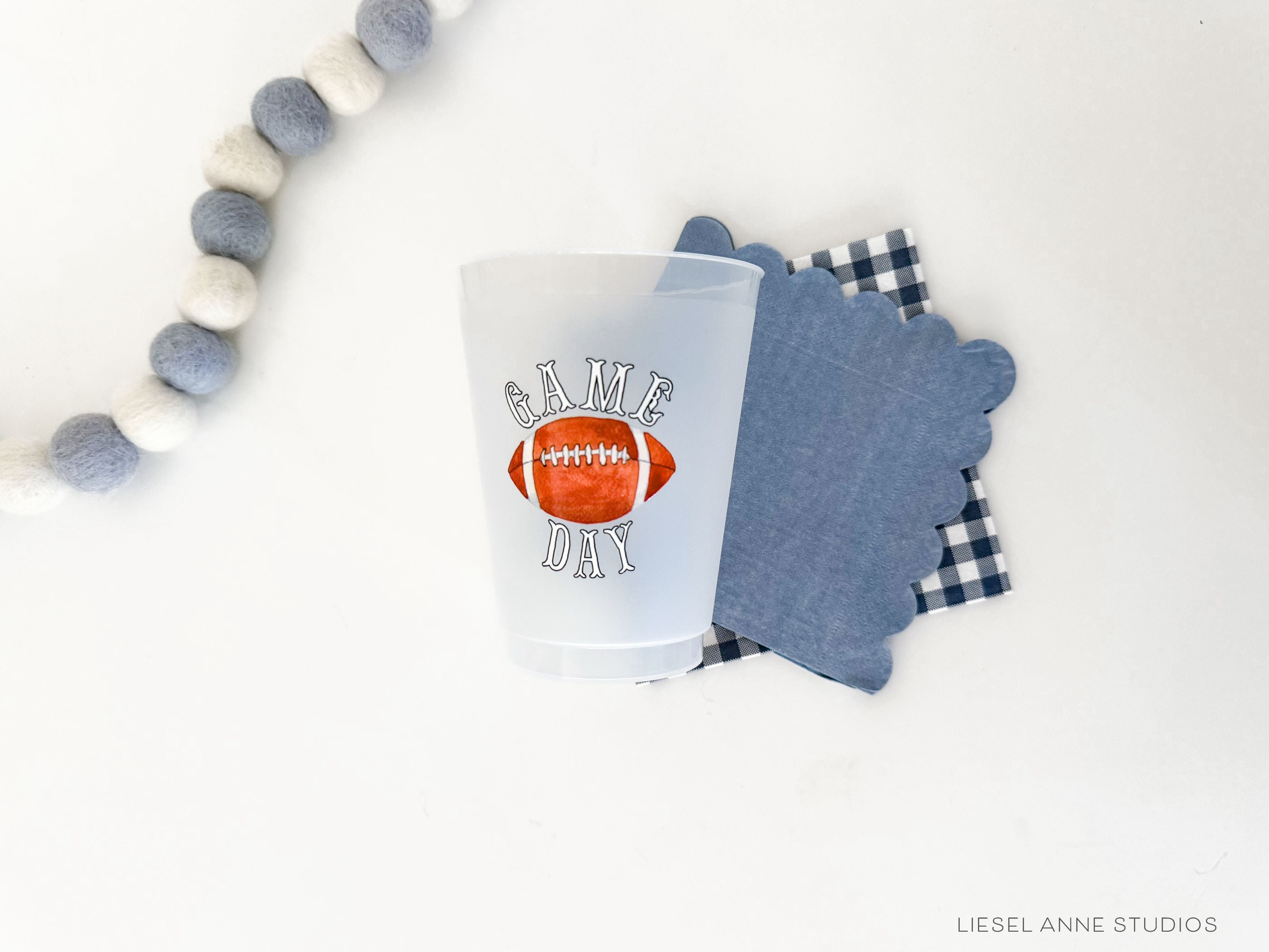 Football Game Day 16oz Shatterproof Cups [Set of 8]-These shatterproof cups feature our hand-painted Football and Game Day text and make great party decorations for your tailgates, football party gatherings, cook outs and more! They come in sets of 8 and are re-usable for other parties to come or make wonderful party favors!-The Singing Little Bird