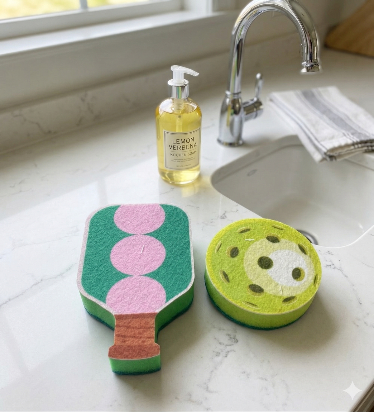 Pickleball Paddle & Ball Kitchen Sponge Set - 2 Pack -Green Paddle & Green Ball