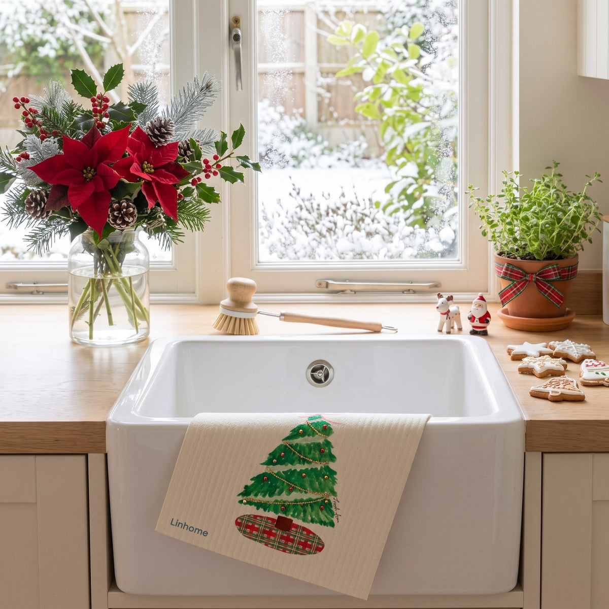 Holiday Classic Collection Gingham Christmas Tree- Linhome x Liesel Anne Swedish Dishcloths - 1 Pack