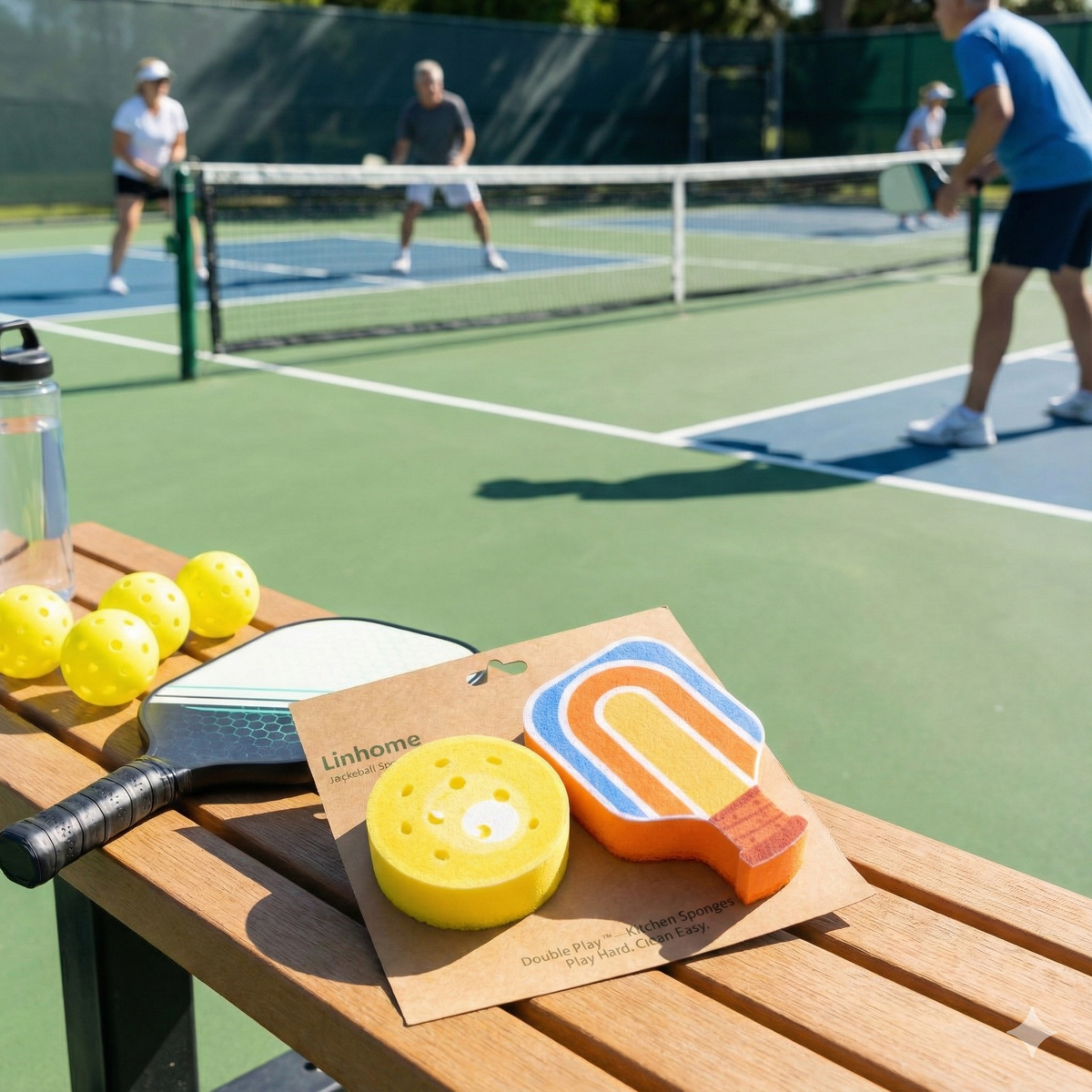Pickleball Paddle & Ball Kitchen Sponge Set - 2 Pack -Red Paddle & Orange Ball