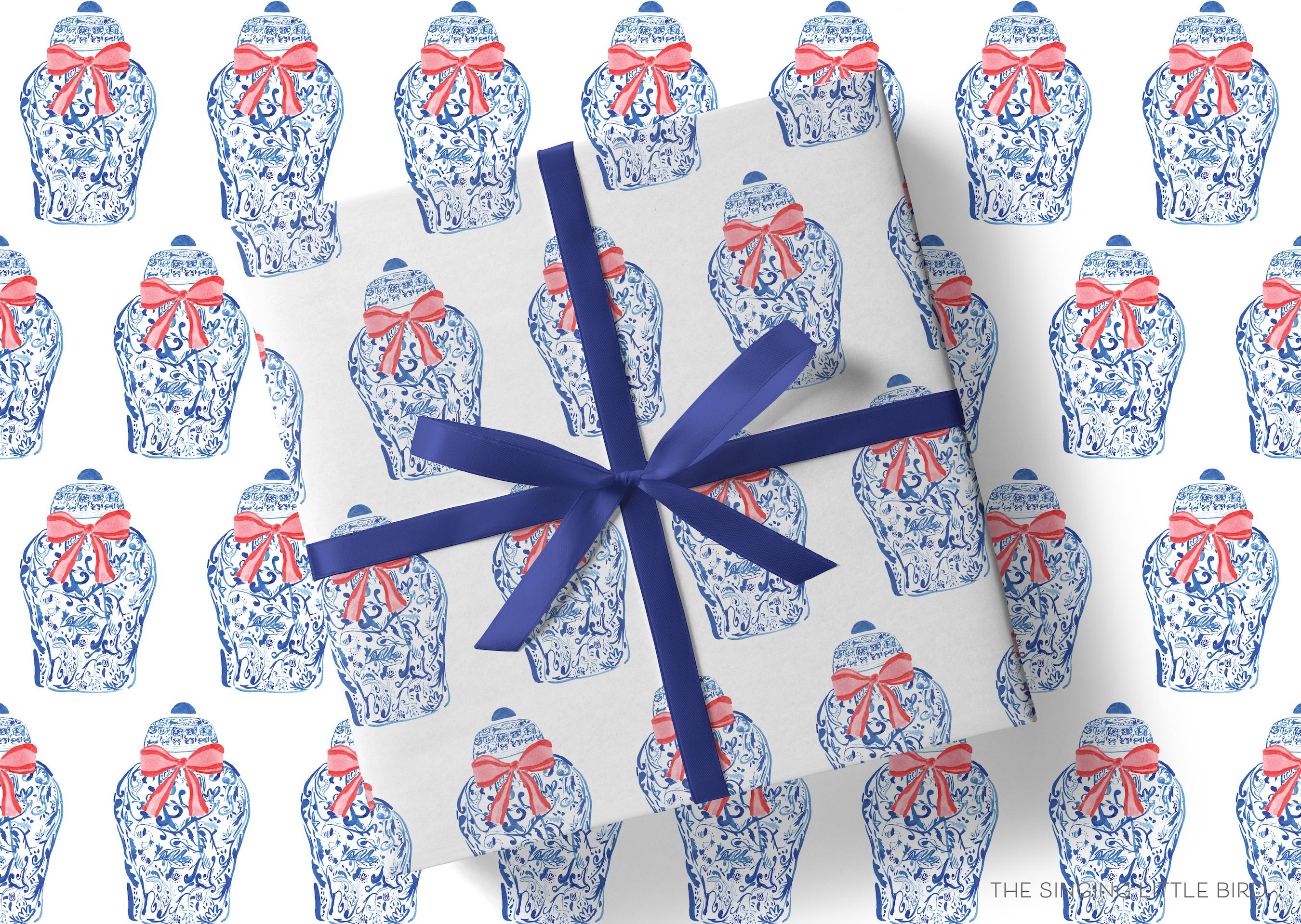 Ginger Jar Chinoiserie Christmas Gift Wrap-This matte finish gift wrap features our hand-painted ginger jars. It makes a perfect wrapping paper for a holiday present. -The Singing Little Bird