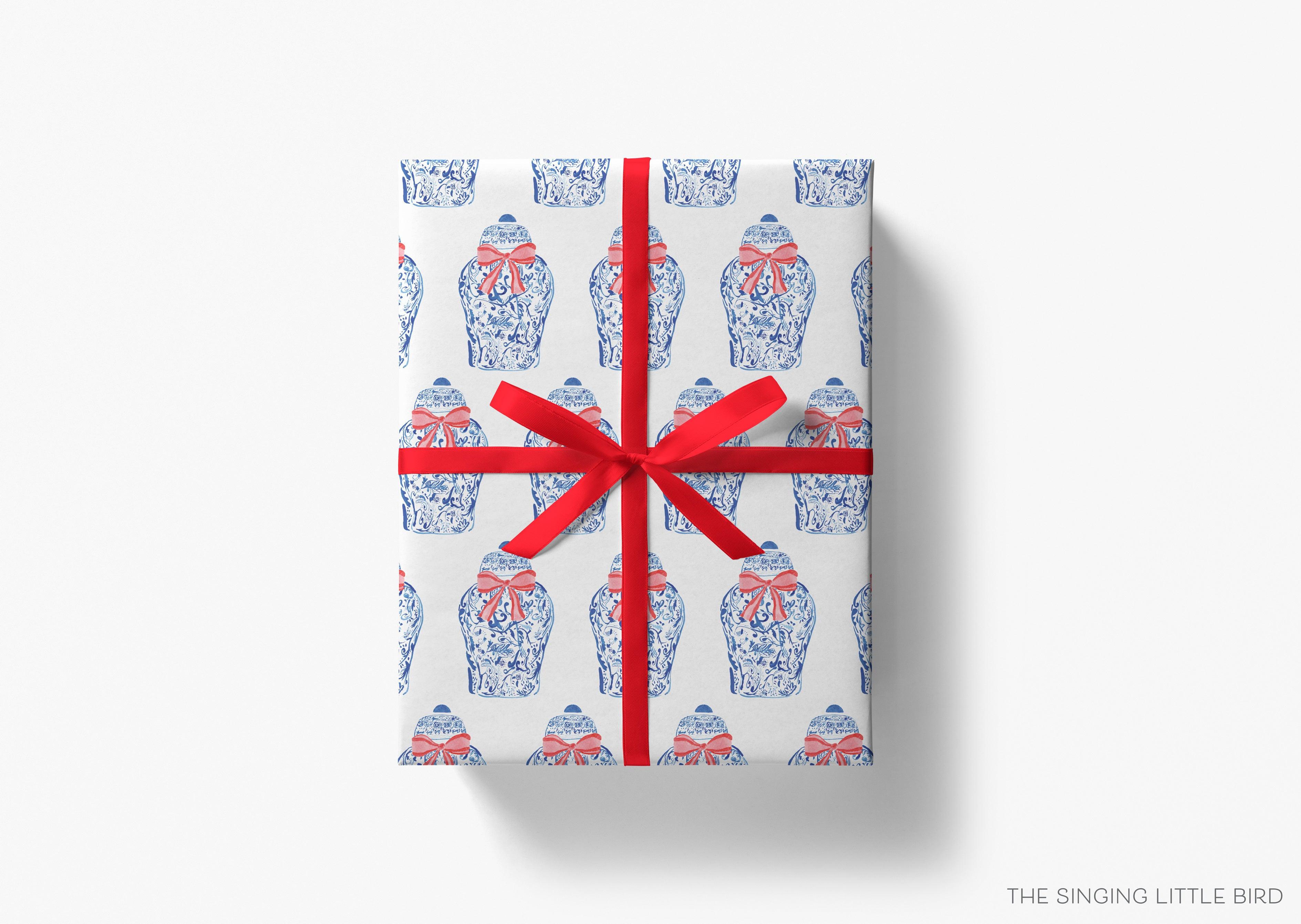 Ginger Jar Chinoiserie Christmas Gift Wrap-This matte finish gift wrap features our hand-painted ginger jars. It makes a perfect wrapping paper for a holiday present. -The Singing Little Bird