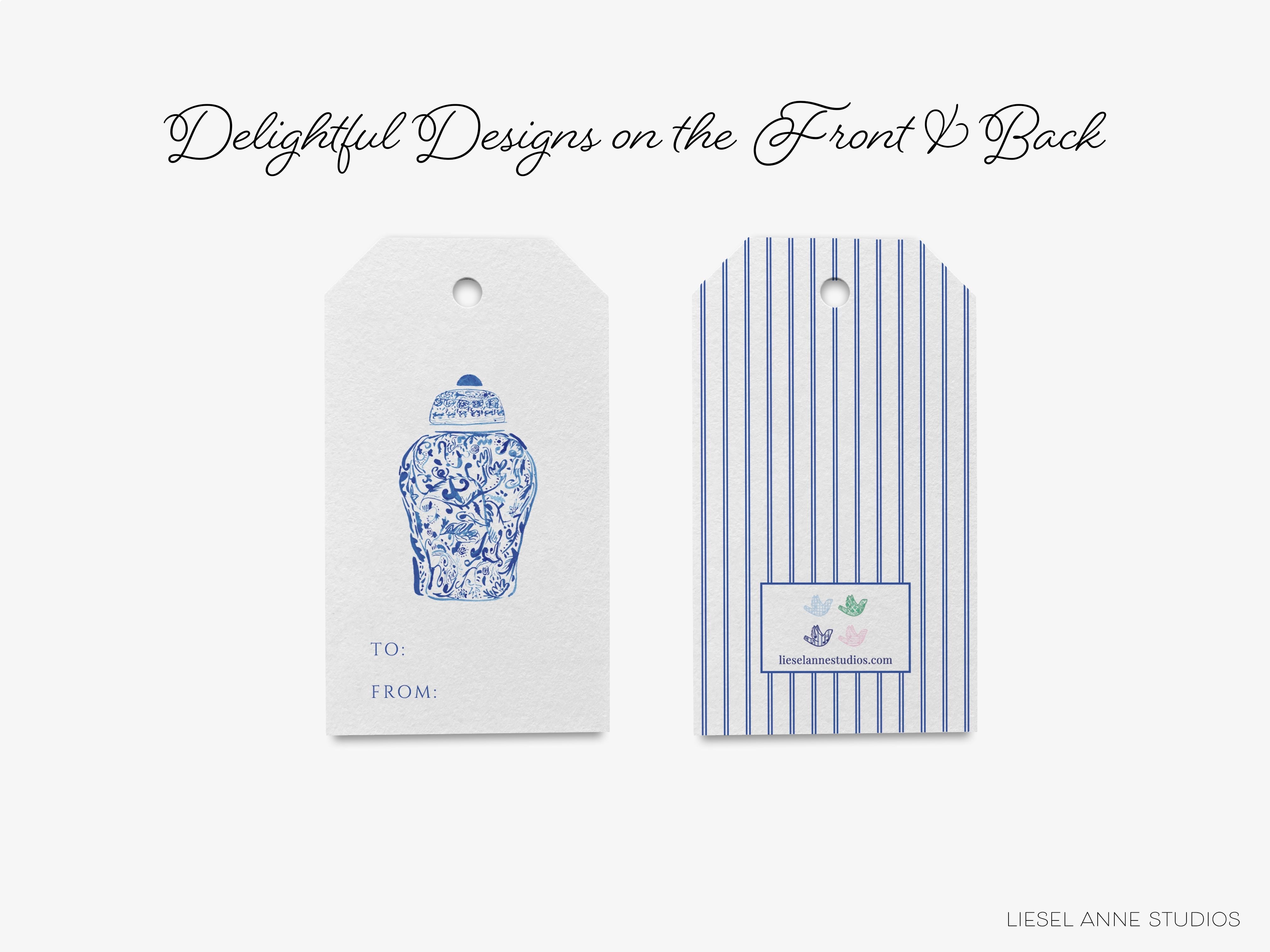 Ginger Jar Gift Tags [Set of 8]-These gift tags come in sets, hole-punched with white twine and feature our hand-painted watercolor ginger jars, printed in the USA on 120lb textured stock. They make great tags for gifting or gifts for the chinoiserie lover in your life.-The Singing Little Bird