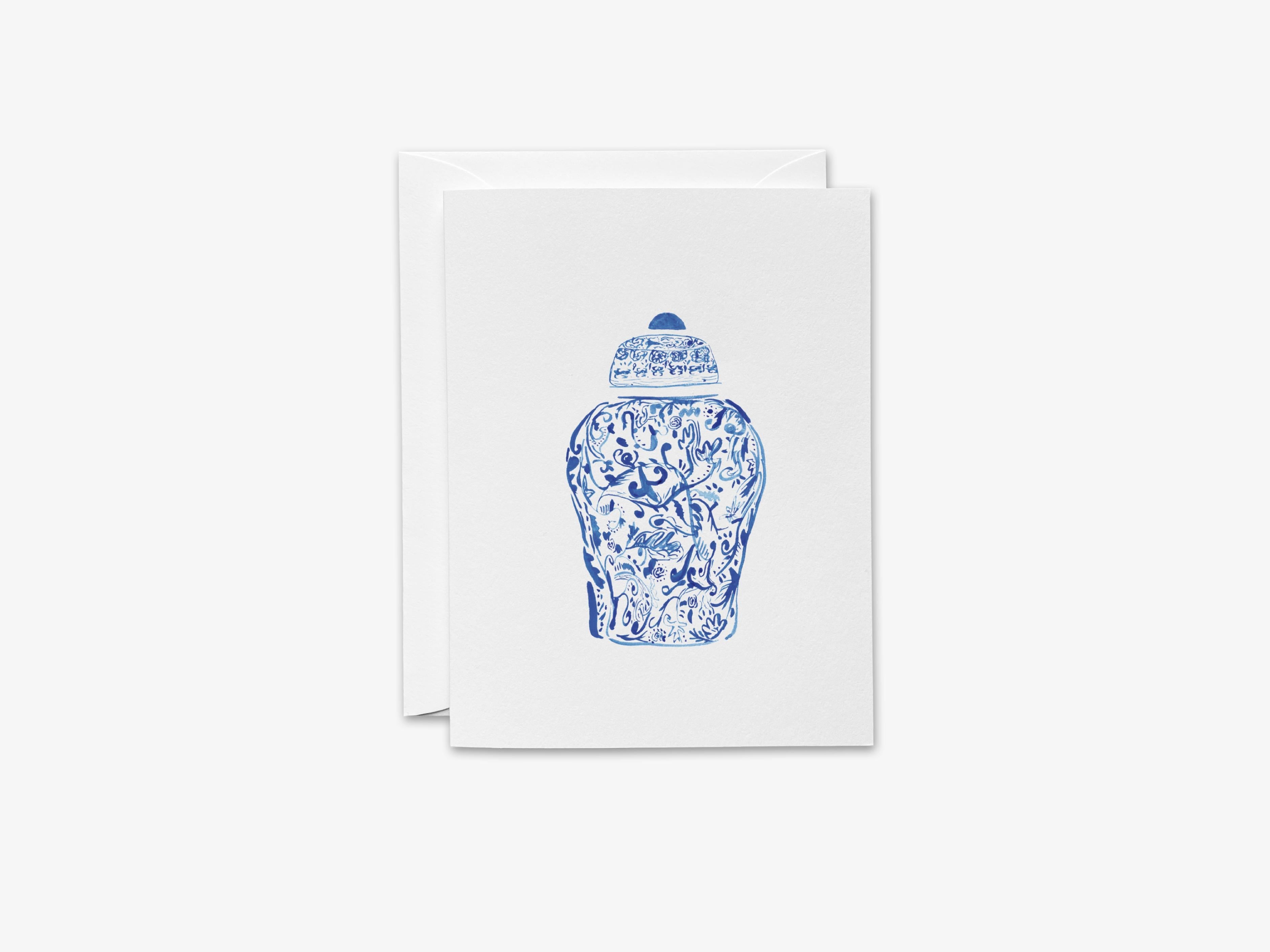 Ginger Jar Greeting Cards [Box Set of 10]-These folded greeting cards are 4.25x5.5 and feature our hand-painted ginger jar, printed in the USA on 100lb textured stock. They come in a set with white envelopes and make great thinking of you cards or hostess gifts for the chinoiserie lover in your life.-The Singing Little Bird