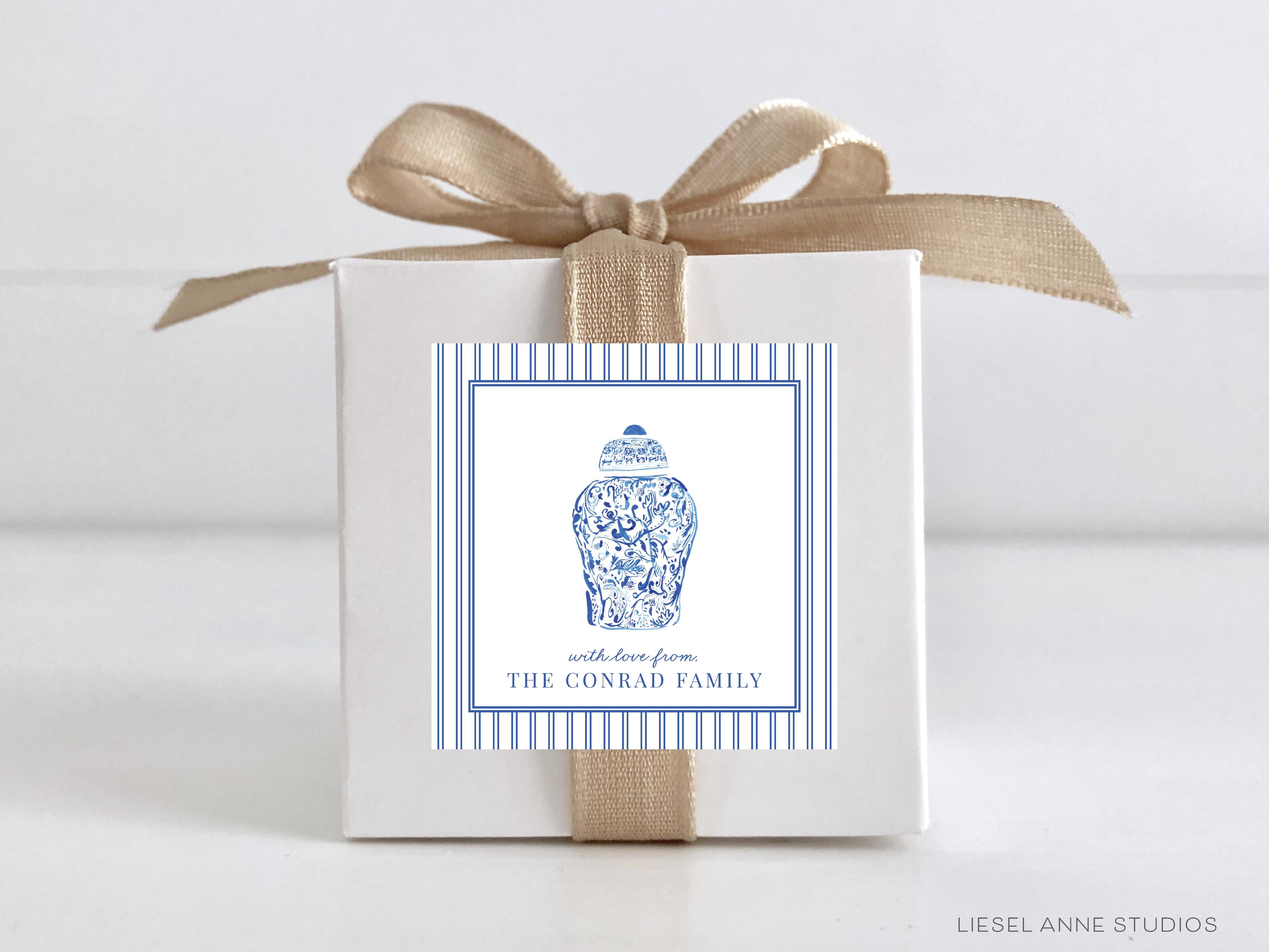 Ginger Jar Personalized Gift Stickers-These personalized gift stickers come in sets of 24 and feature our hand-painted watercolor ice ginger jar. They make gifting easy for any occasion and elevate the look of your gifts!-The Singing Little Bird