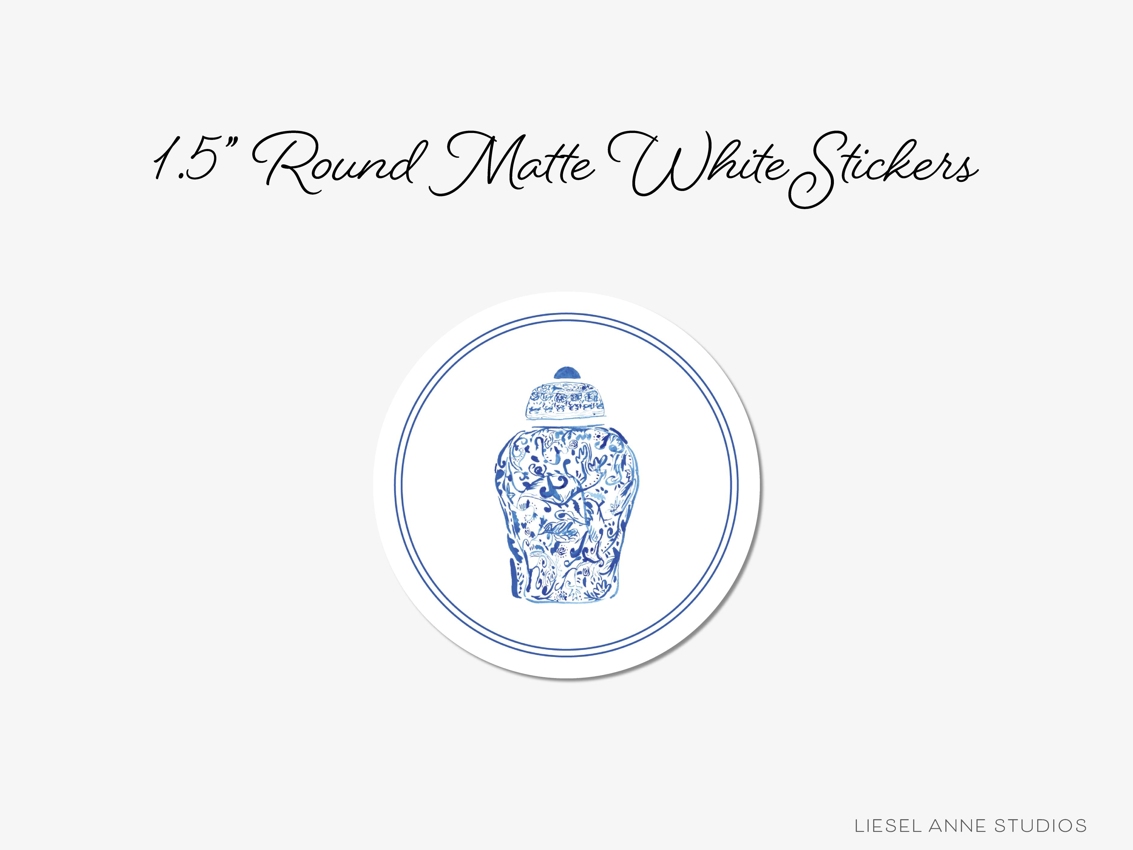 Ginger Jar Round Stickers-These matte round stickers feature our hand-painted watercolor Ginger Jar, making great envelope seals or gifts for the chinoiserie lover in your life.-The Singing Little Bird