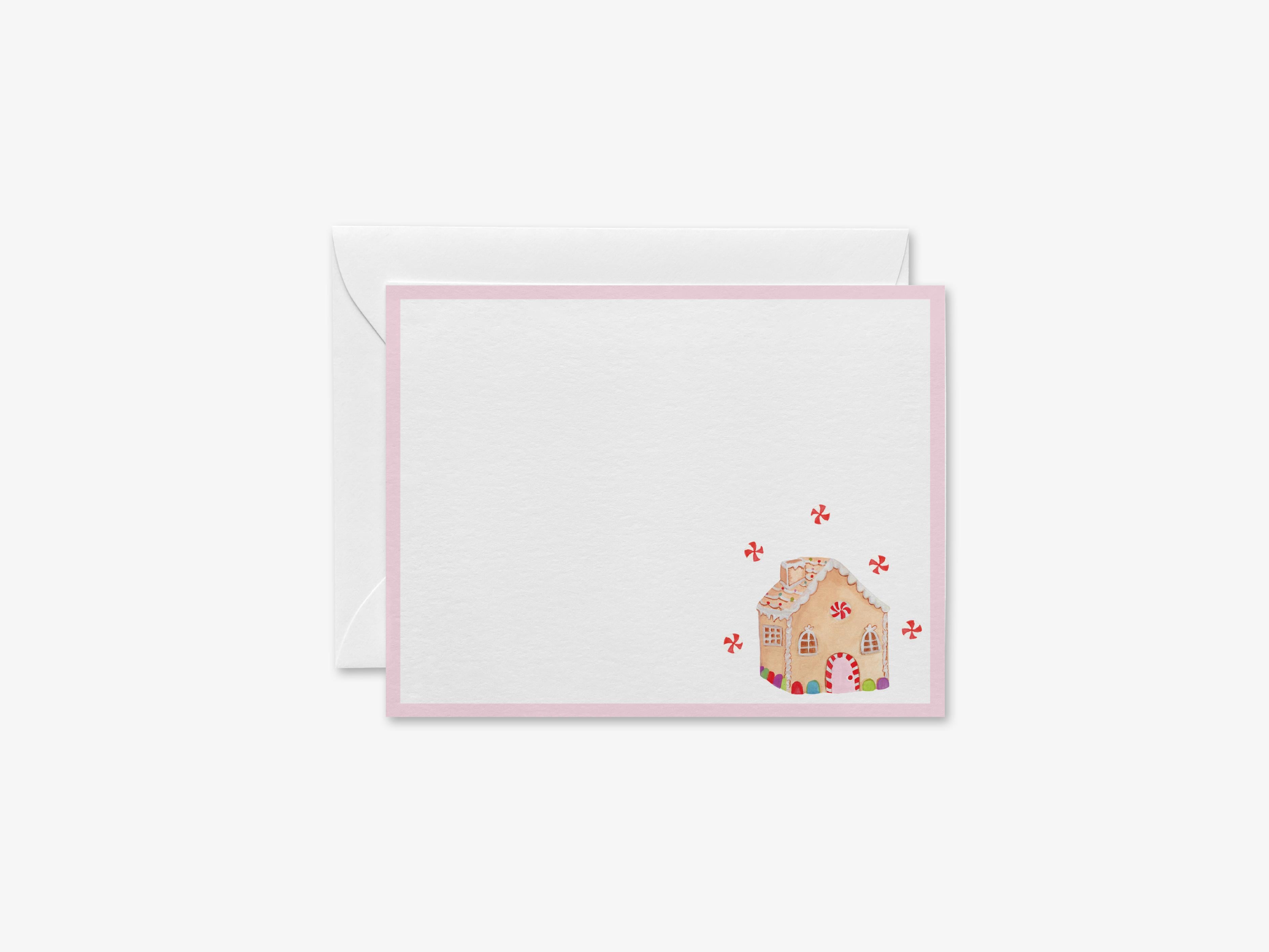 Gingerbread House Christmas Flat Notes [Sets of 8]-These flat notecards are 4.25x5.5 and feature our hand-painted watercolor Gingerbread House, printed in the USA on 120lb textured stock. They come with white envelopes and make great thank yous and gifts for the sweet tooth lover in your life.-The Singing Little Bird