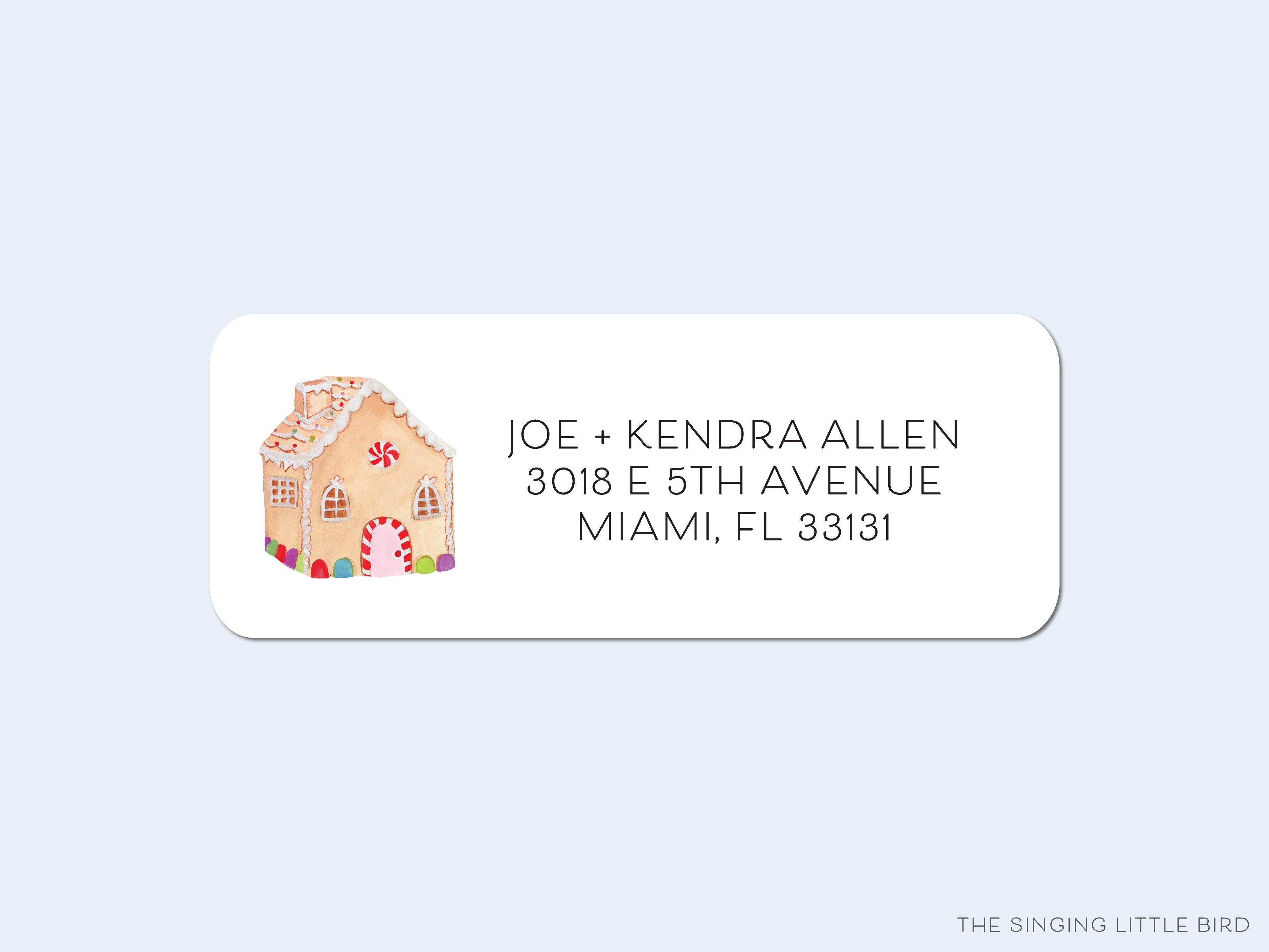 Gingerbread House Return Address Labels-These personalized return address labels are 2.625" x 1" and feature our hand-painted watercolor Gingerbread House, printed in the USA on beautiful matte finish labels. These make great gifts for yourself or the Christmas lover.-The Singing Little Bird