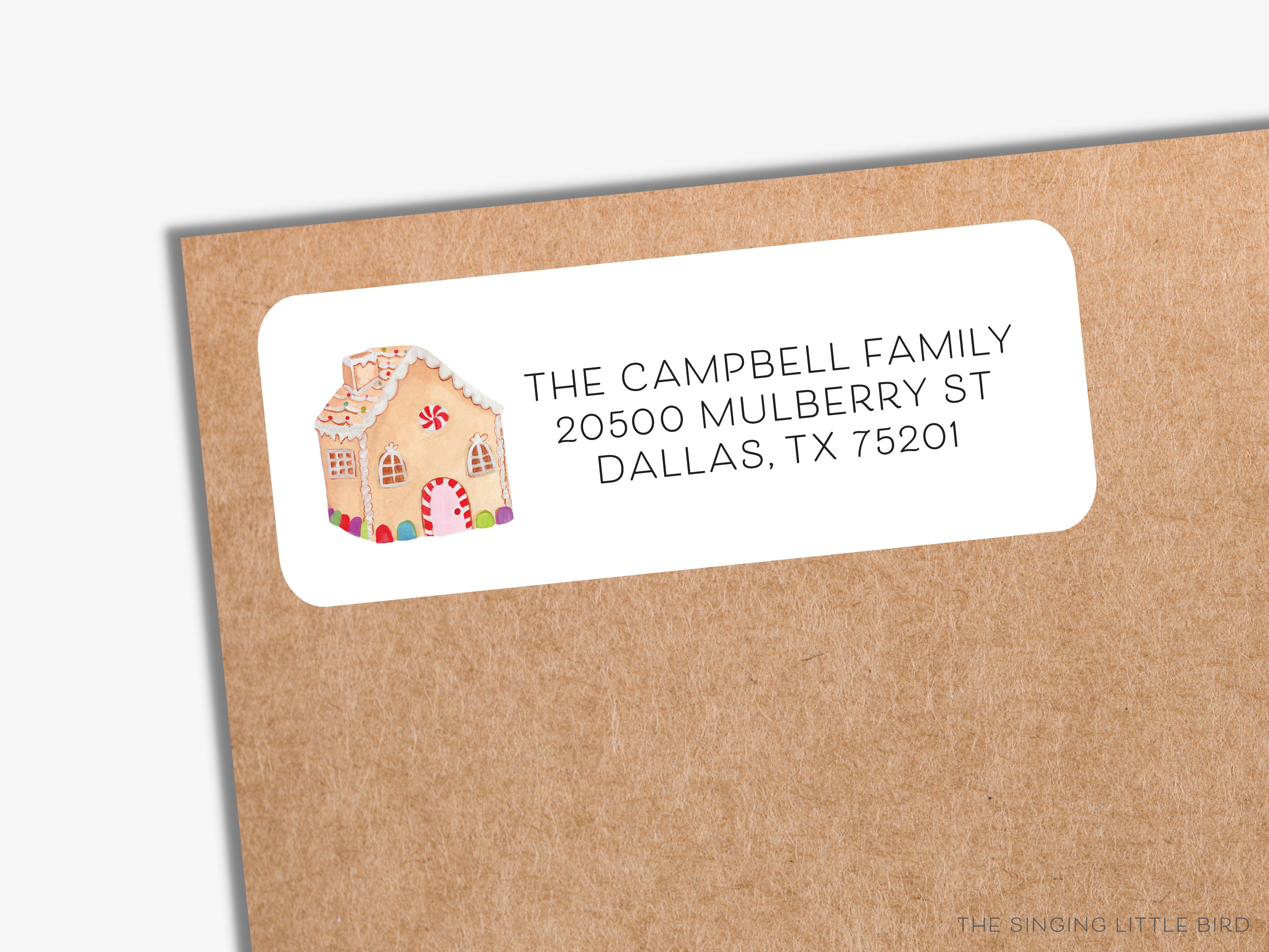 Gingerbread House Return Address Labels-These personalized return address labels are 2.625" x 1" and feature our hand-painted watercolor Gingerbread House, printed in the USA on beautiful matte finish labels. These make great gifts for yourself or the Christmas lover.-The Singing Little Bird