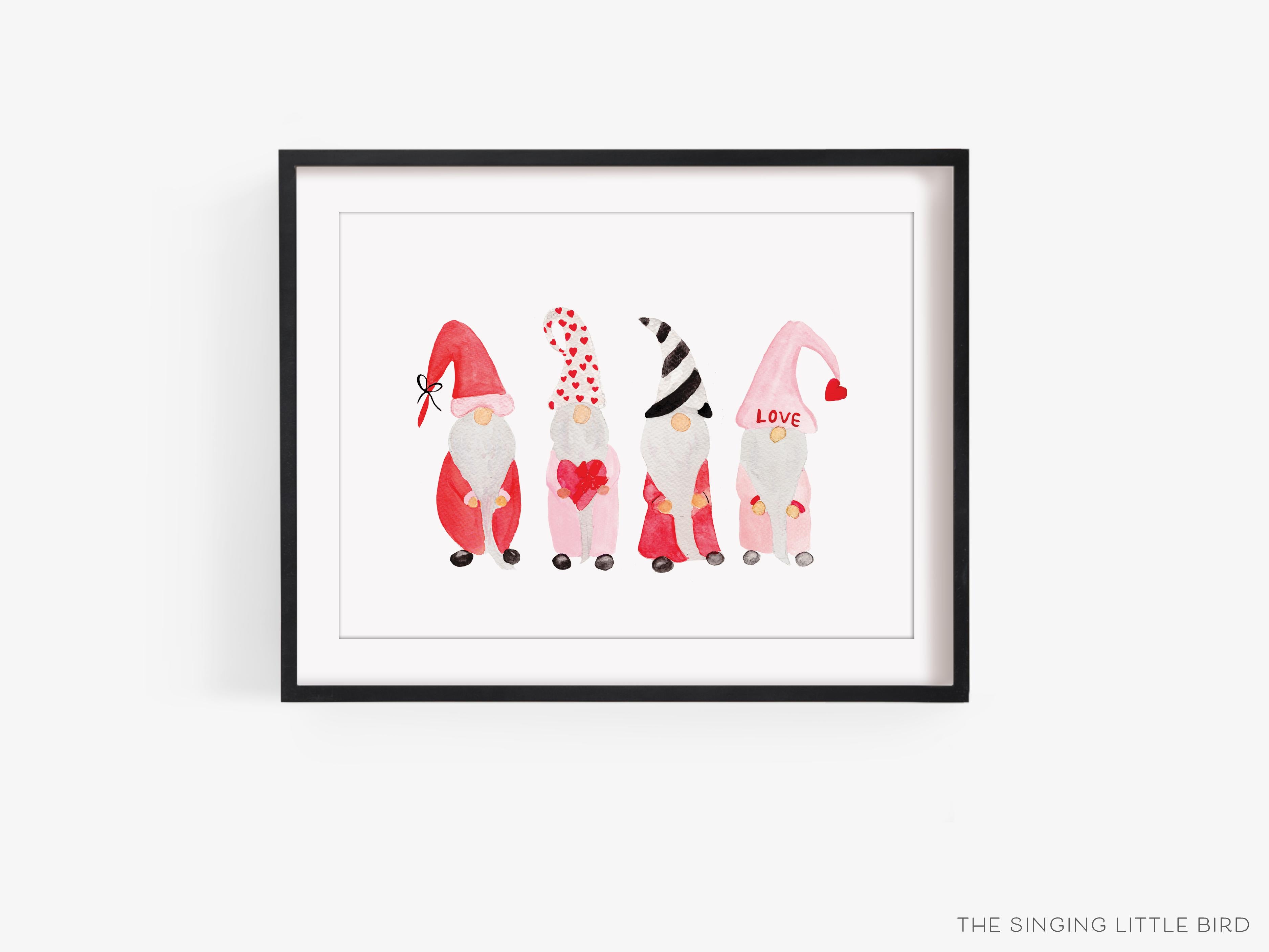 Gnome Lovers Art Print-This watercolor art print features our hand-painted Gnomes, printed in the USA on 120lb high quality art paper. This makes a great gift or wall decor for the gnome lover in your life.-The Singing Little Bird
