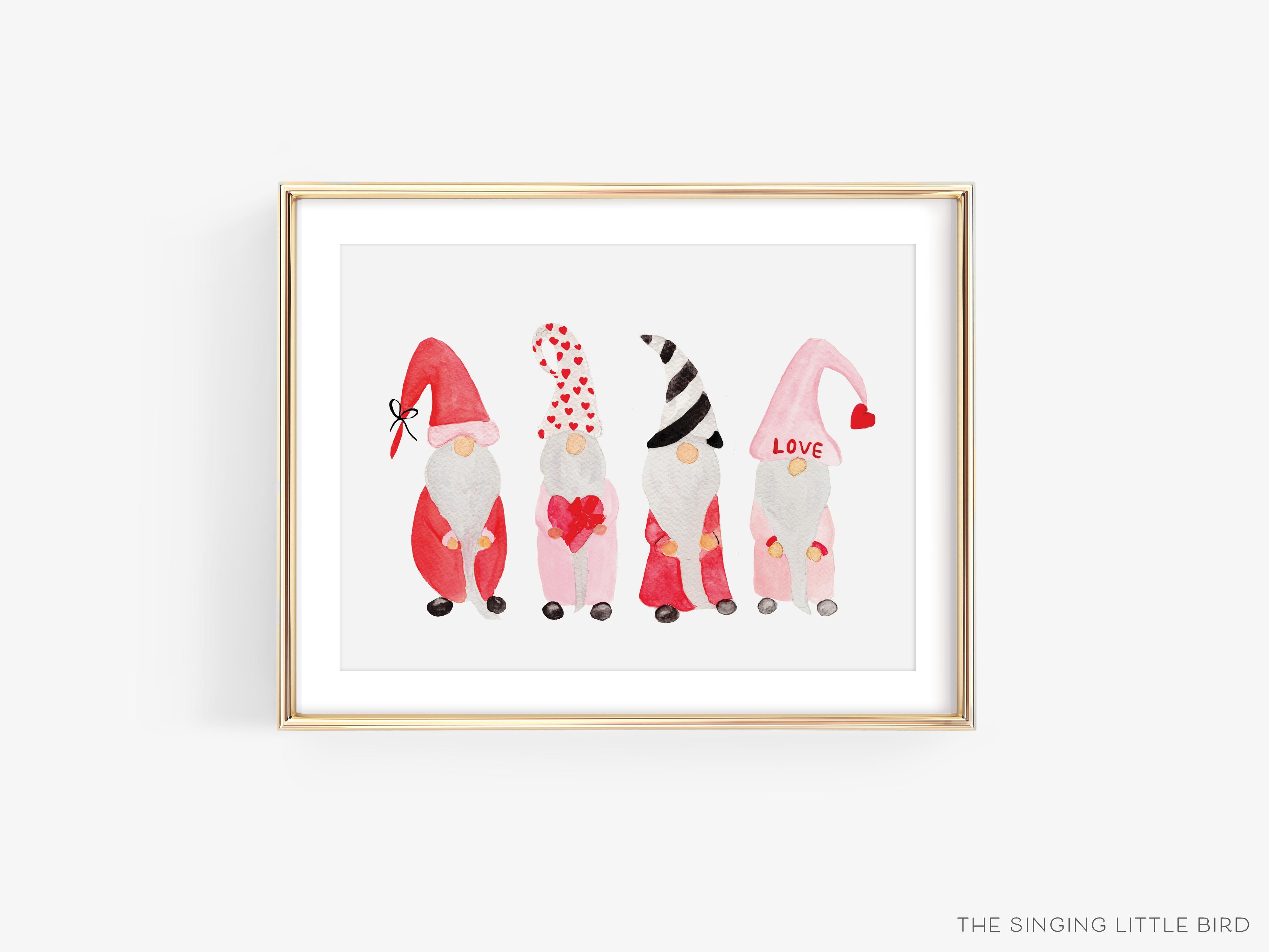 Gnome Lovers Art Print-This watercolor art print features our hand-painted Gnomes, printed in the USA on 120lb high quality art paper. This makes a great gift or wall decor for the gnome lover in your life.-The Singing Little Bird