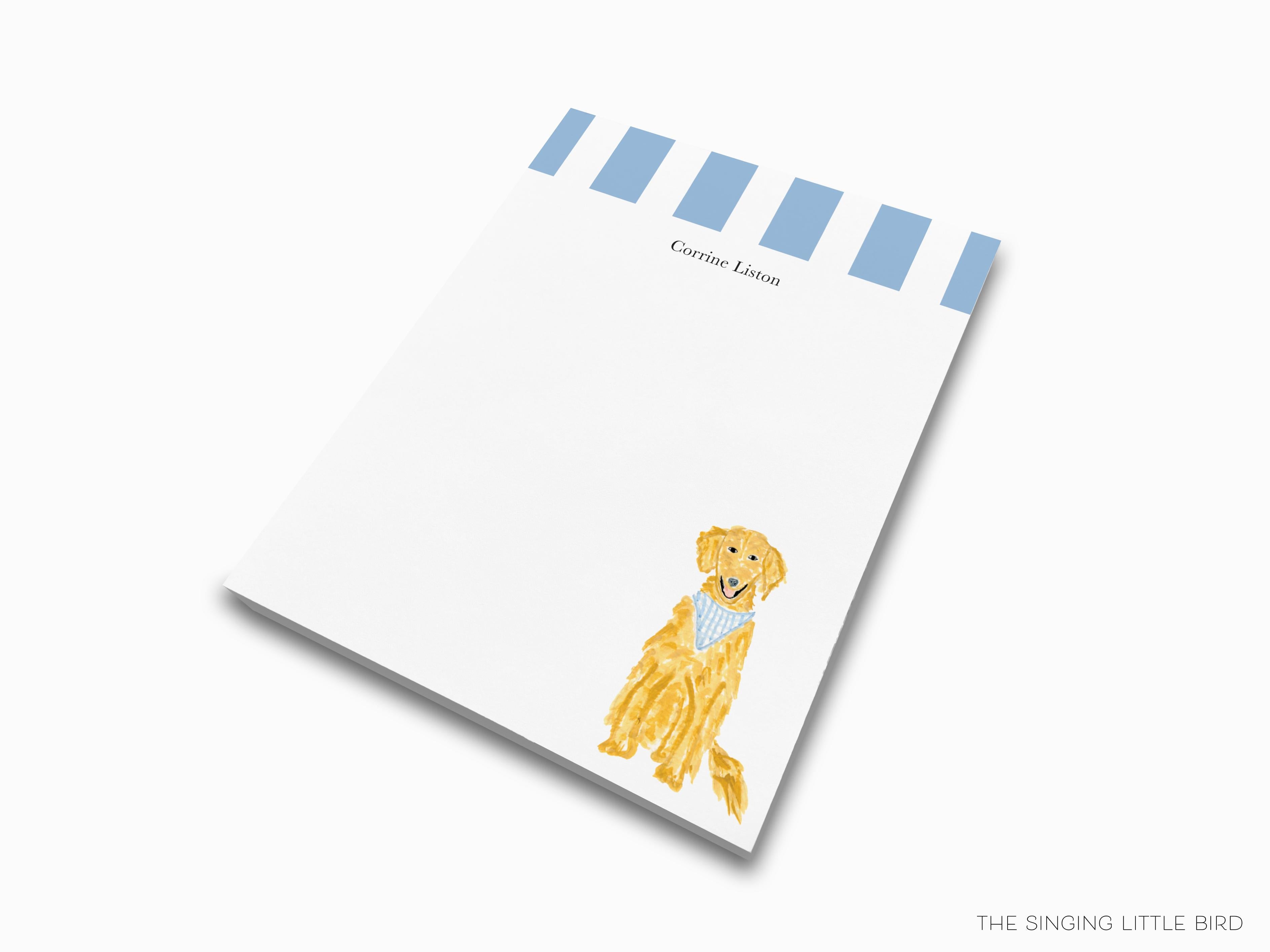 Golden Retriever Notepad-These personalized notepads feature our hand-painted watercolor Golden Retriever, printed in the USA on a beautiful smooth stock. You choose which size you want (or bundled together for a beautiful gift set) and makes a great gift for the checklist and puppy lover in your life.-The Singing Little Bird