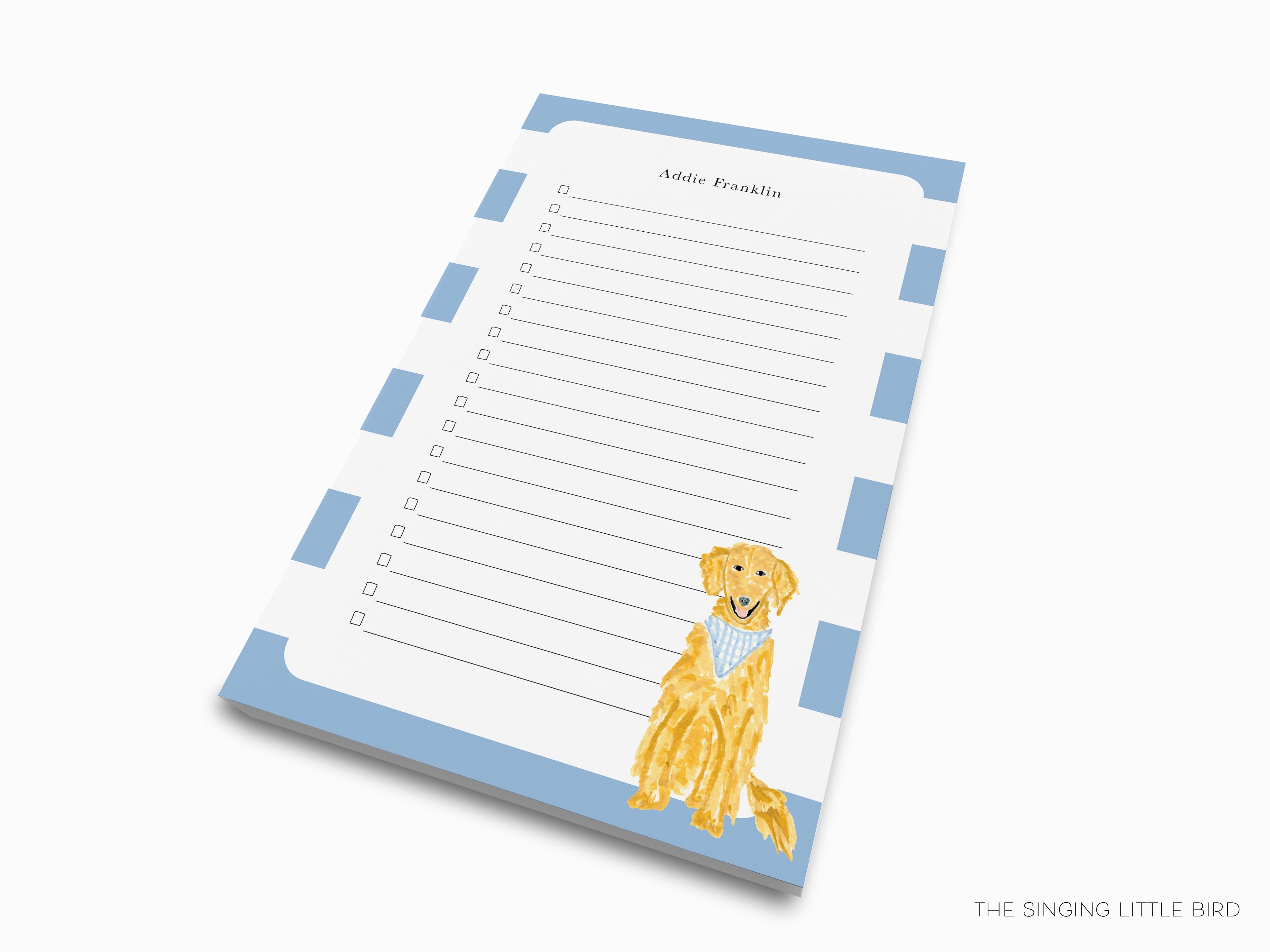 Golden Retriever Notepad-These personalized notepads feature our hand-painted watercolor Golden Retriever, printed in the USA on a beautiful smooth stock. You choose which size you want (or bundled together for a beautiful gift set) and makes a great gift for the checklist and puppy lover in your life.-The Singing Little Bird