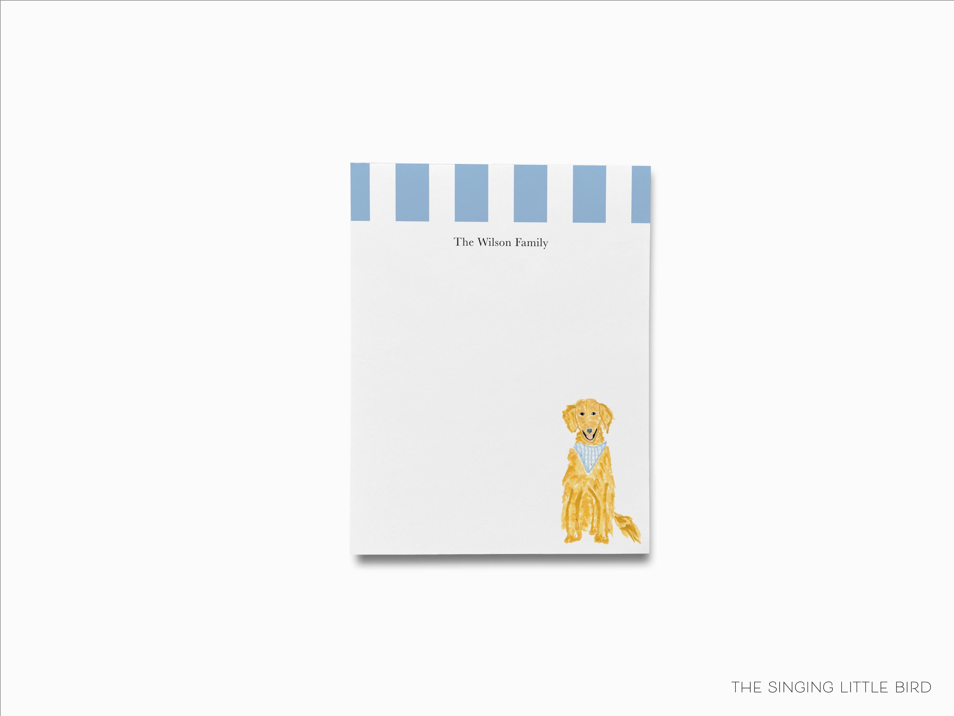 Golden Retriever Notepad-These personalized notepads feature our hand-painted watercolor Golden Retriever, printed in the USA on a beautiful smooth stock. You choose which size you want (or bundled together for a beautiful gift set) and makes a great gift for the checklist and puppy lover in your life.-The Singing Little Bird