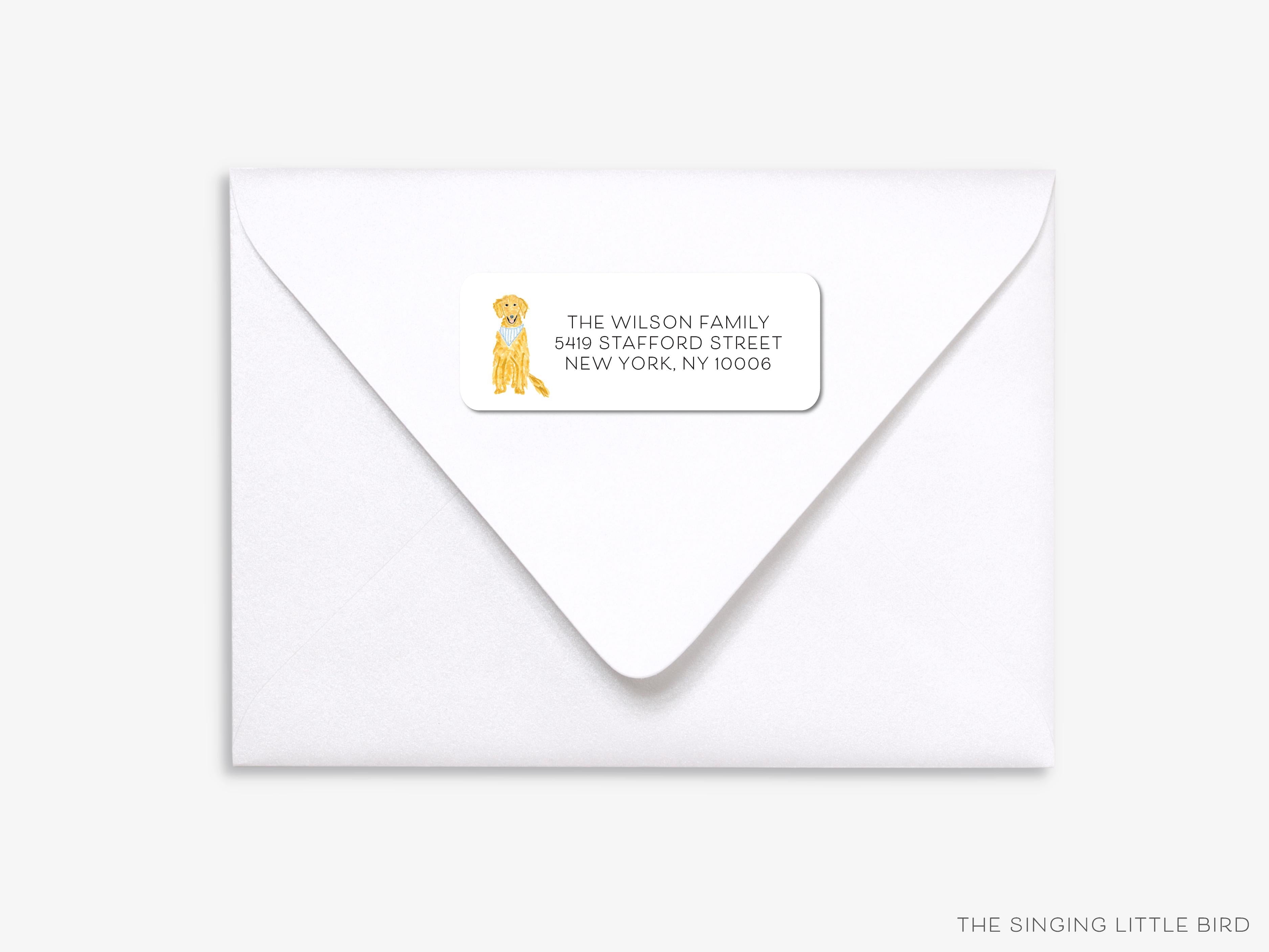 Golden Retriever Return Address Labels-These personalized return address labels are 2.625" x 1" and feature our hand-painted watercolor golden retriever, printed in the USA on beautiful matte finish labels. These make great gifts for yourself or the animal lover.-The Singing Little Bird