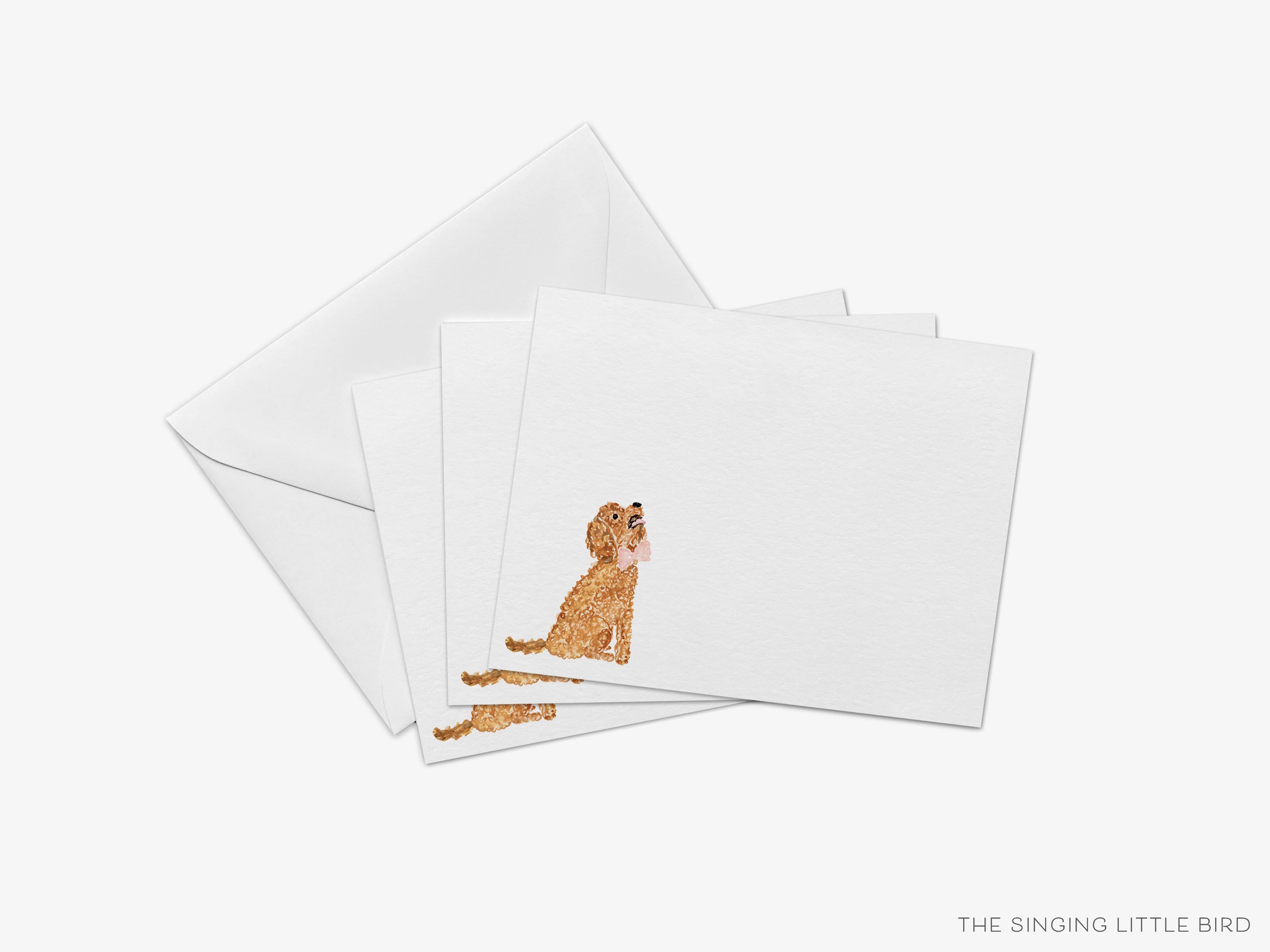 Goldendoodle Flat Notes [Sets of 8]-These flat notecards are 4.25x5.5 and feature our hand-painted watercolor goldendoodle, printed in the USA on 120lb textured stock. They come with white envelopes and make great thank yous and gifts for the puppy lover in your life.-The Singing Little Bird