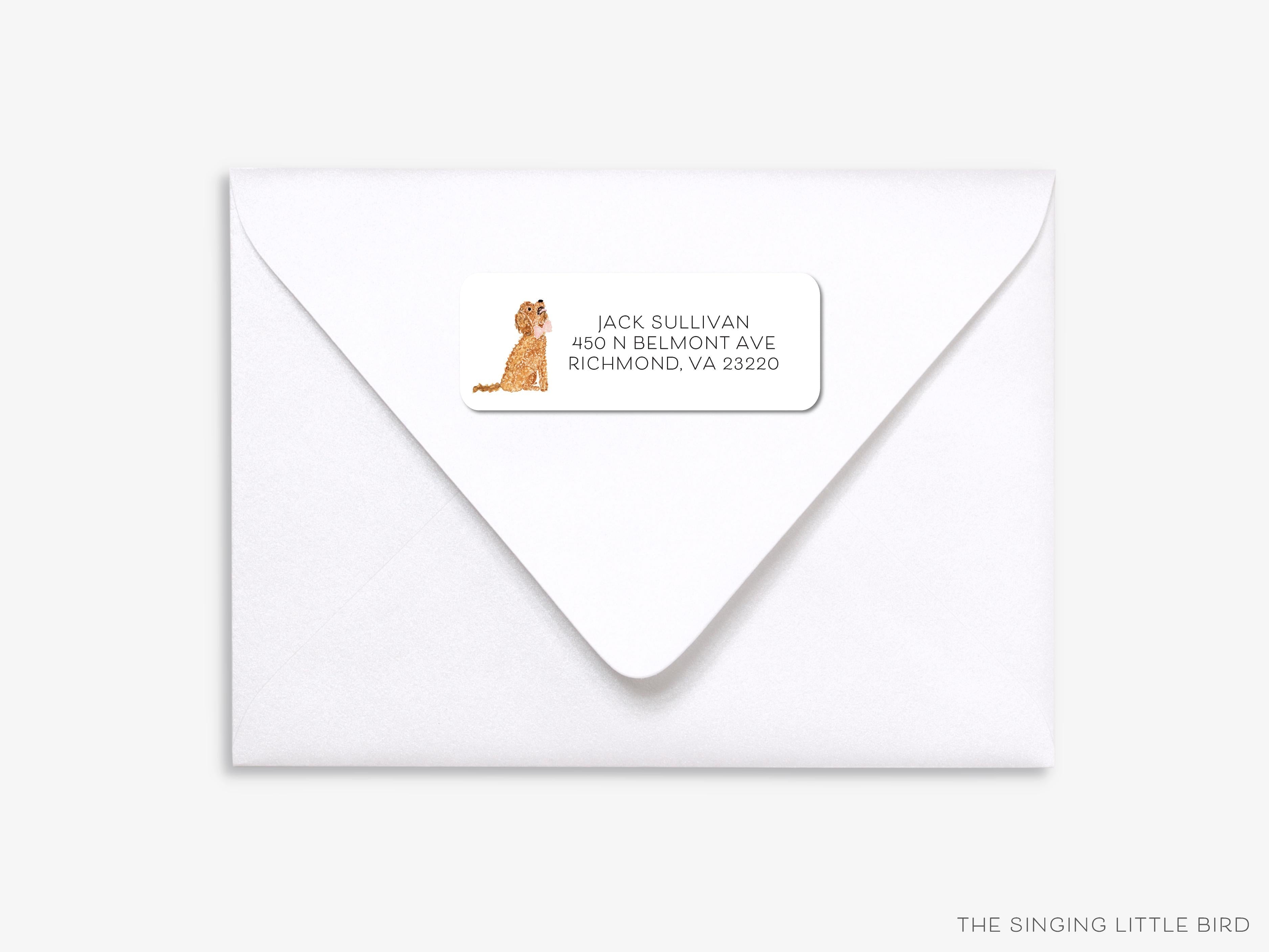 Goldendoodle Return Address Labels-These personalized return address labels are 2.625" x 1" and feature our hand-painted watercolor goldendoodle, printed in the USA on beautiful matte finish labels. These make great gifts for yourself or the animal lover.-The Singing Little Bird