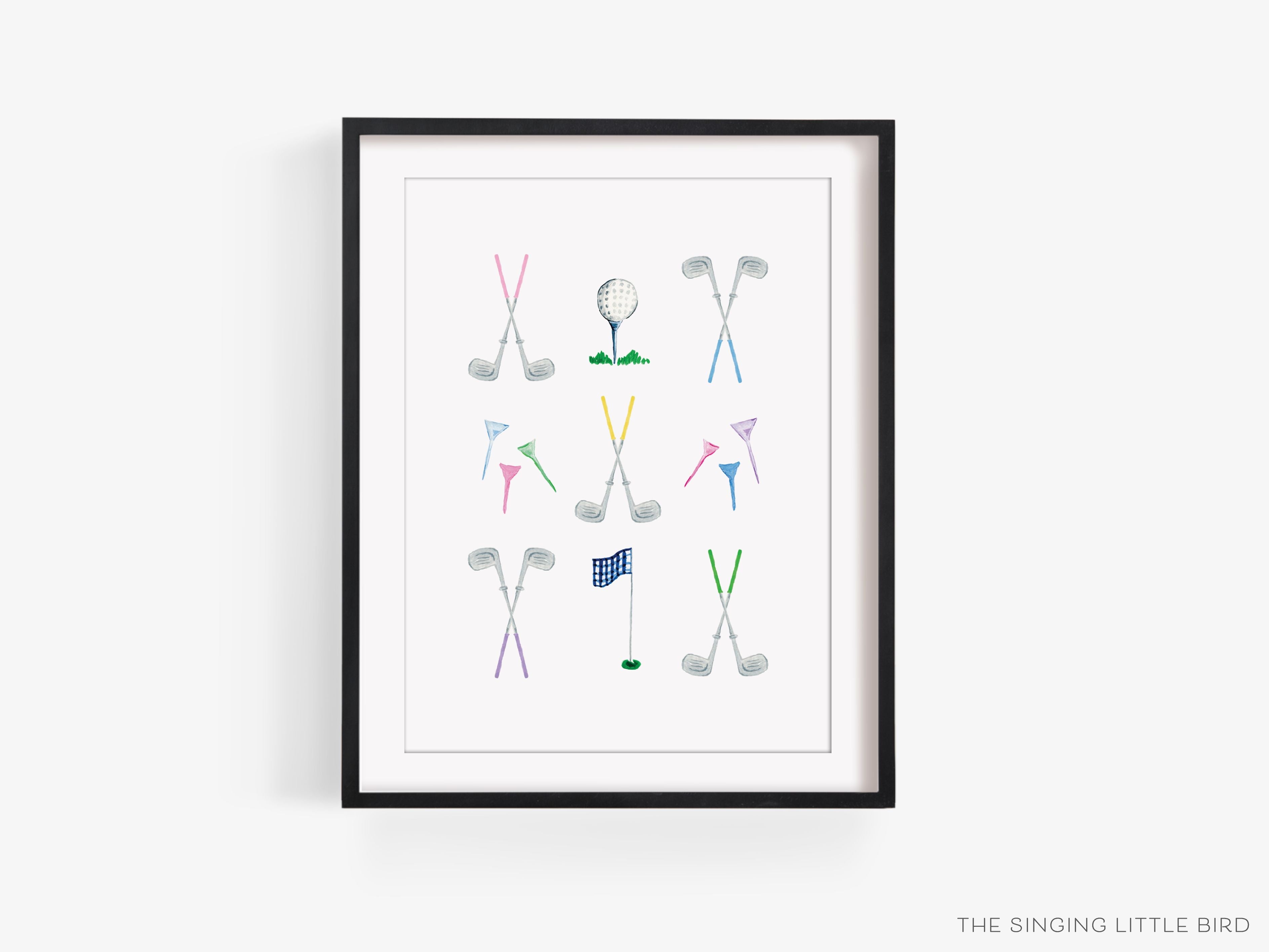 Golf Lovers Art Print-This watercolor art print features our hand-painted golf clubs and tees, printed in the USA on 120lb high quality art paper. This makes a great gift or wall decor for the golfer in your life.-The Singing Little Bird
