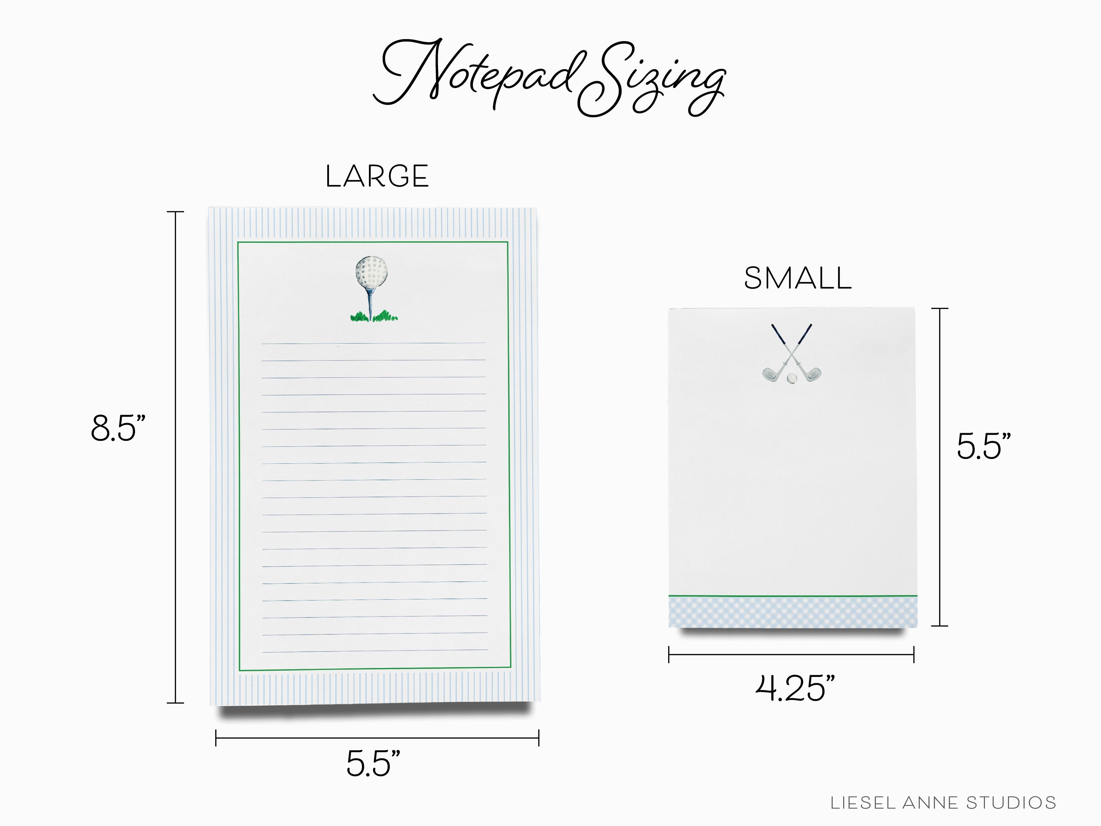 Golf Notepad-These notepads feature our hand-painted watercolor golf ball and clubs, printed in the USA on a beautiful smooth stock. You choose which size you want (or bundled together for a beautiful gift set) and makes a great gift for golf lover in your life.-The Singing Little Bird