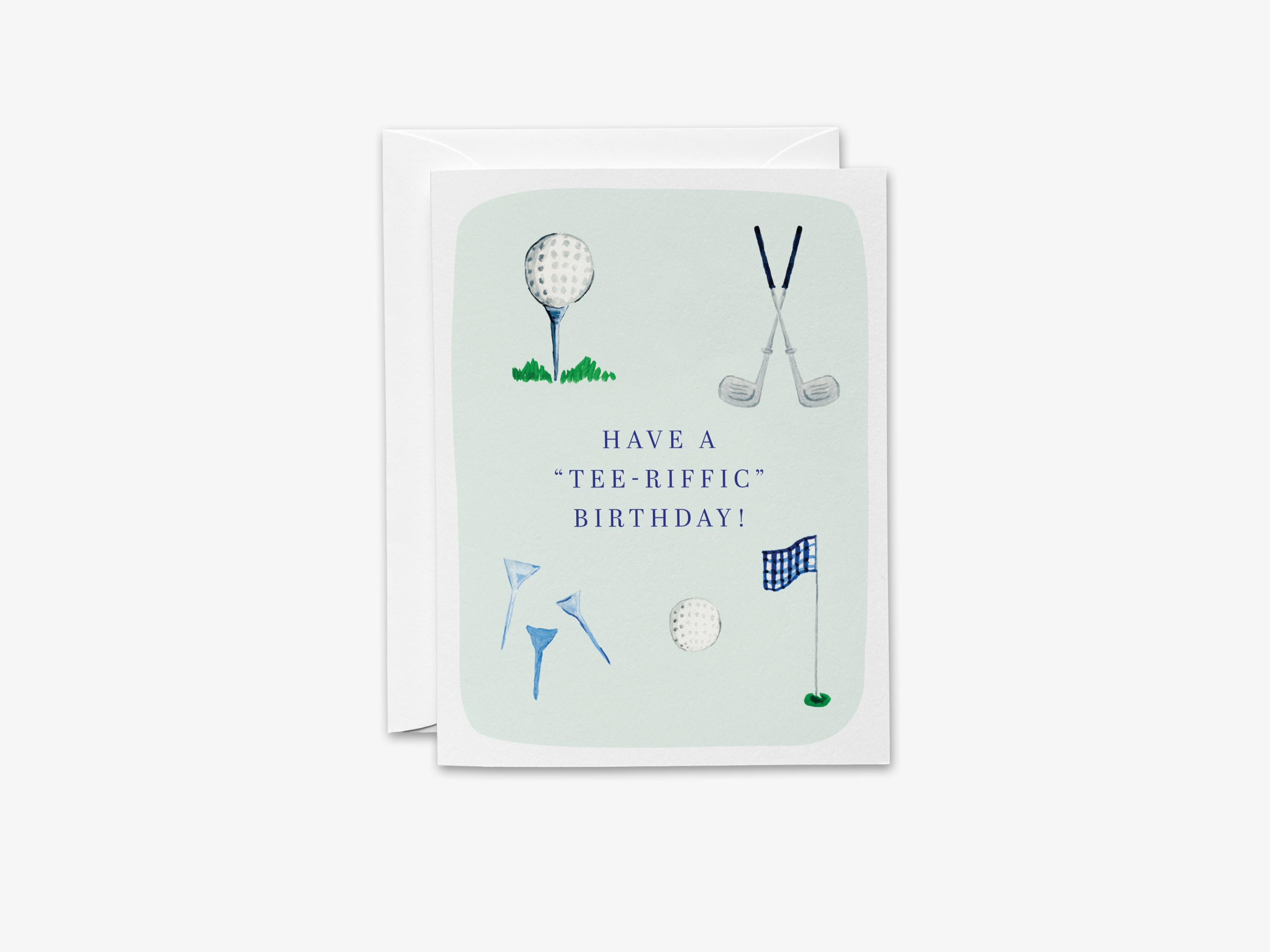 Golf Pun Birthday Card-These folded greeting cards are 4.25x5.5 and feature our hand-painted golf clubs, golf tees, and ball, printed in the USA on 100lb textured stock. They come with a White envelope and make a great birthday card for the golf lover in your life.-The Singing Little Bird