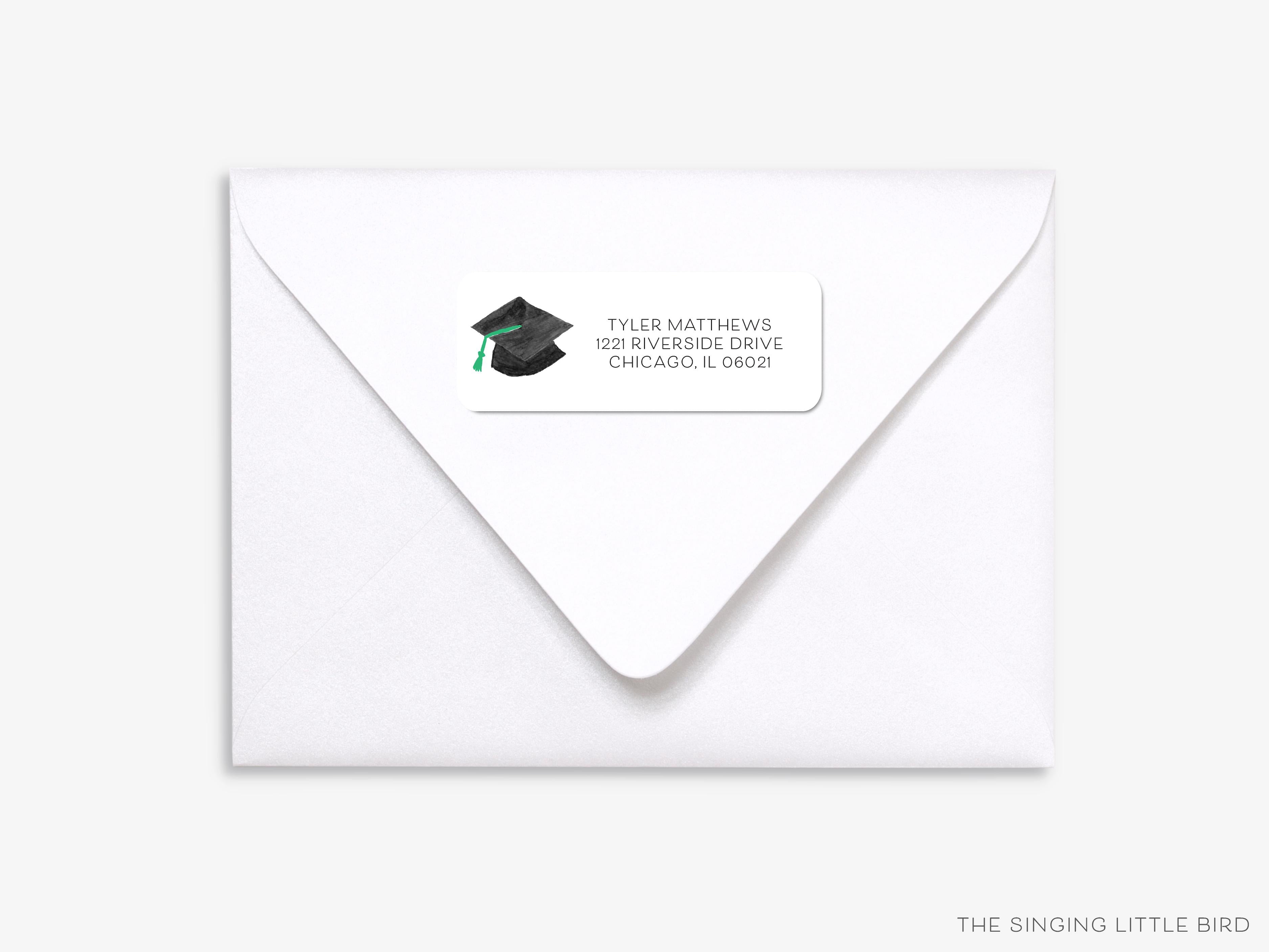 Graduation Cap Return Address Labels-These personalized return address labels are 2.625" x 1" and feature our hand-painted watercolor Graduation Cap, printed in the USA on beautiful matte finish labels. These make great gifts for yourself or the graduate in your life.-The Singing Little Bird