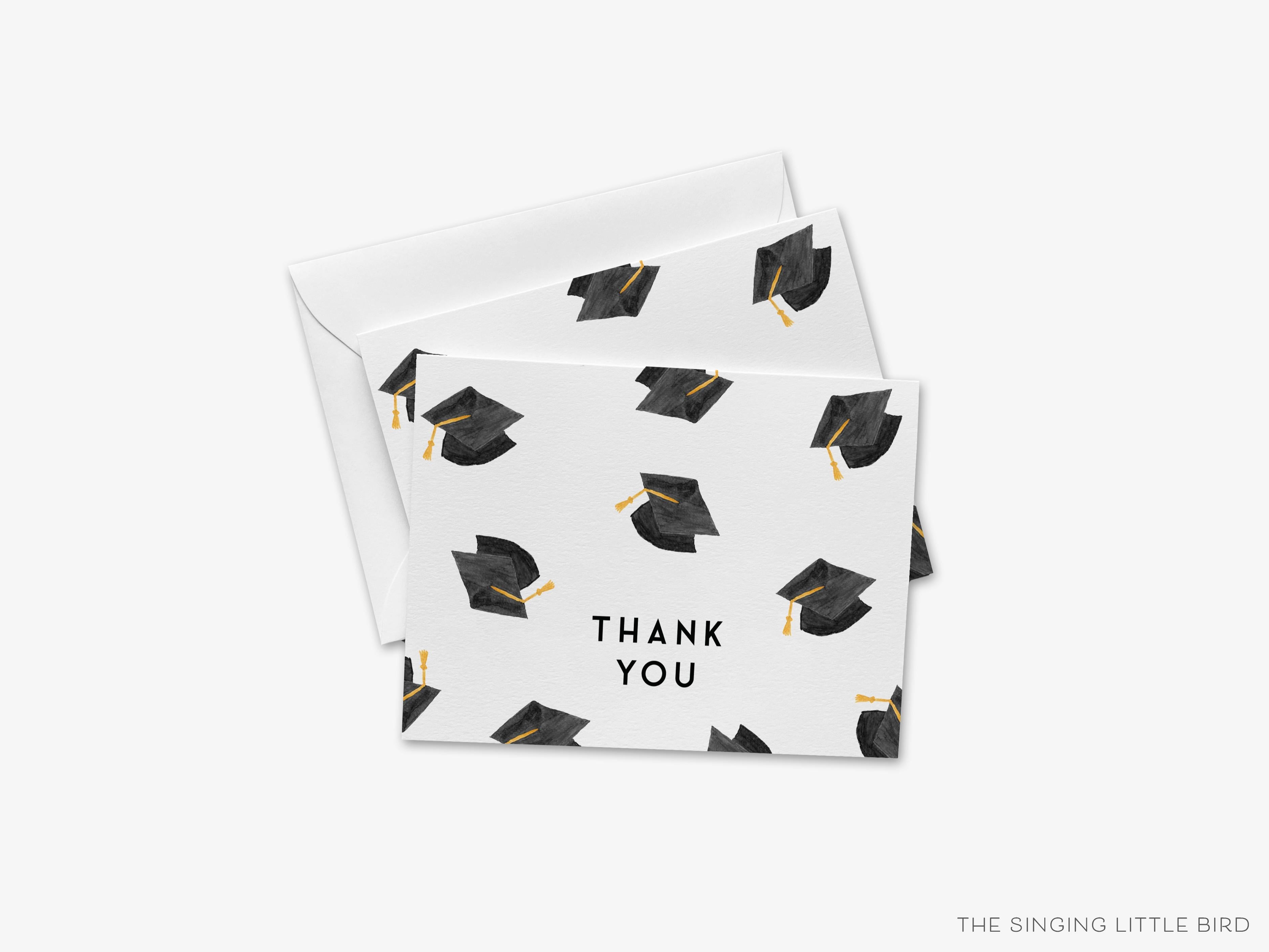 Graduation Cap Thank You Greeting Card-These folded greeting cards are 4.25x5.5 and feature our hand-painted graduation caps, printed in the USA on 100lb textured stock. They come with a White envelope and make a great congratulations card for the graduate in your life.-The Singing Little Bird