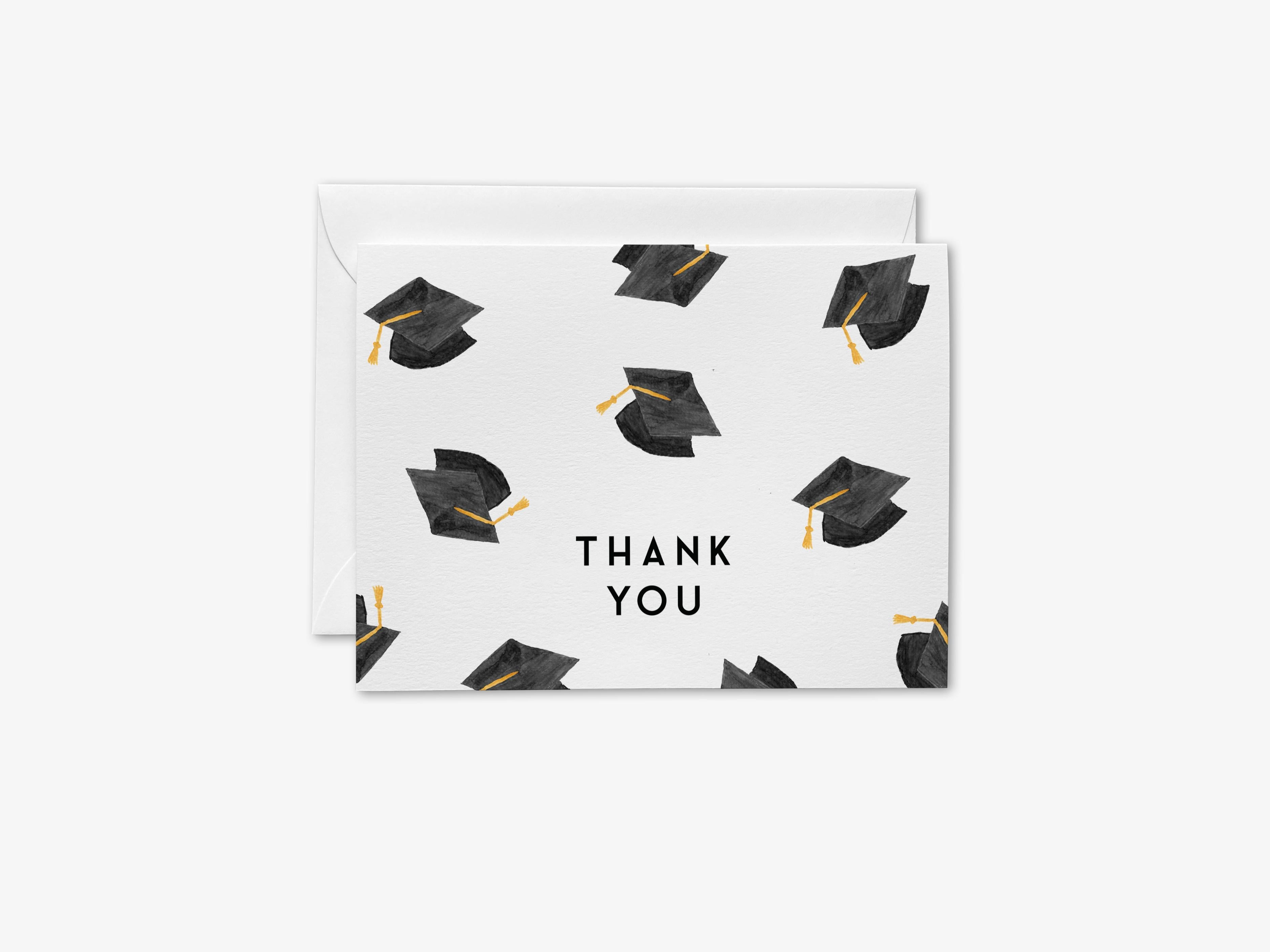 Graduation Cap Thank You Greeting Card-These folded greeting cards are 4.25x5.5 and feature our hand-painted graduation caps, printed in the USA on 100lb textured stock. They come with a White envelope and make a great congratulations card for the graduate in your life.-The Singing Little Bird