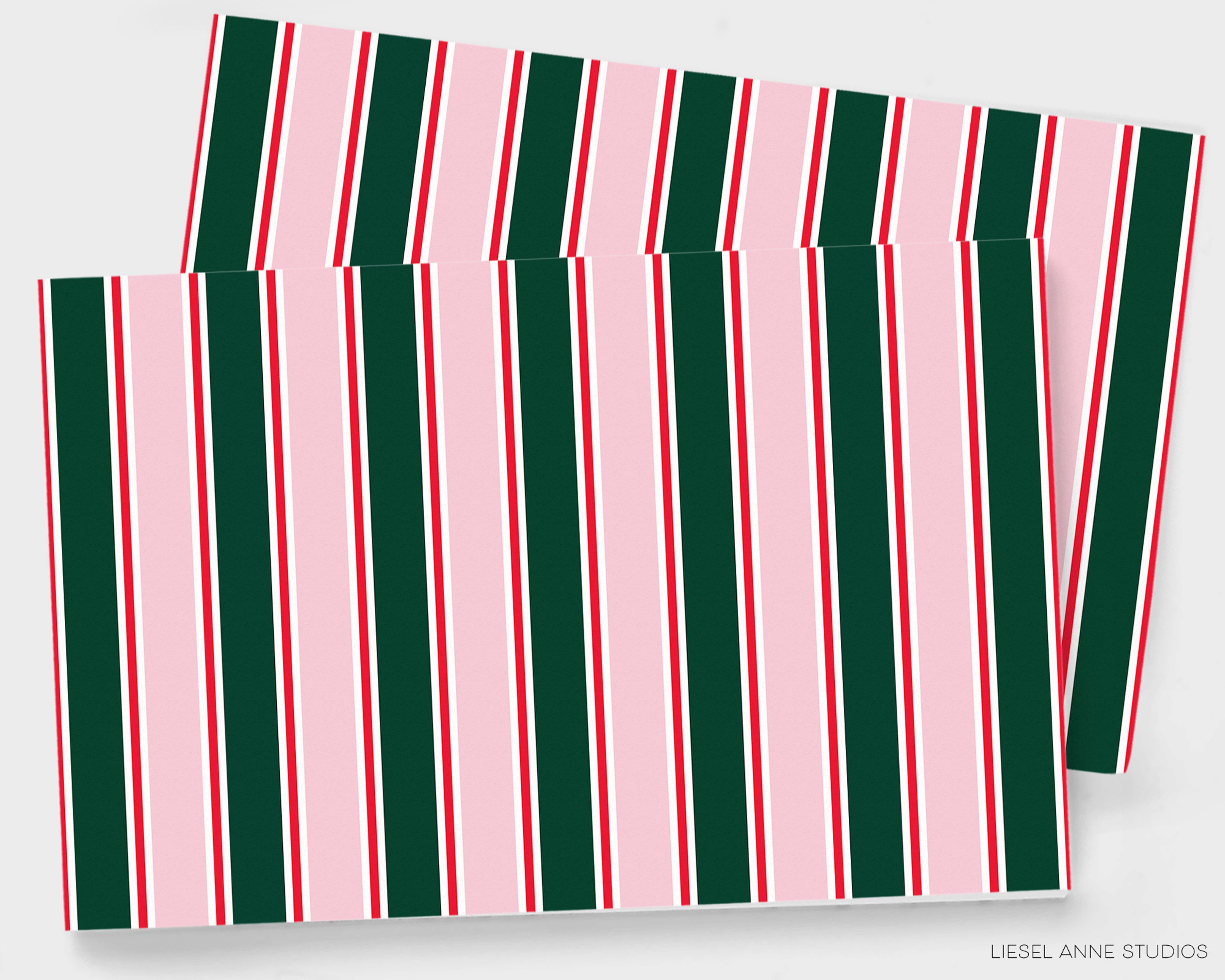 Green, Blush & Red Stripe Holiday Placemat Pad-These placemat pads feature our hand-painted watercolor stripes, printed in the USA on a beautiful smooth stock. They add a touch of charm and convenience to any holiday table setting and party decor. A great gift for the pink Holiday lover in your life.-The Singing Little Bird