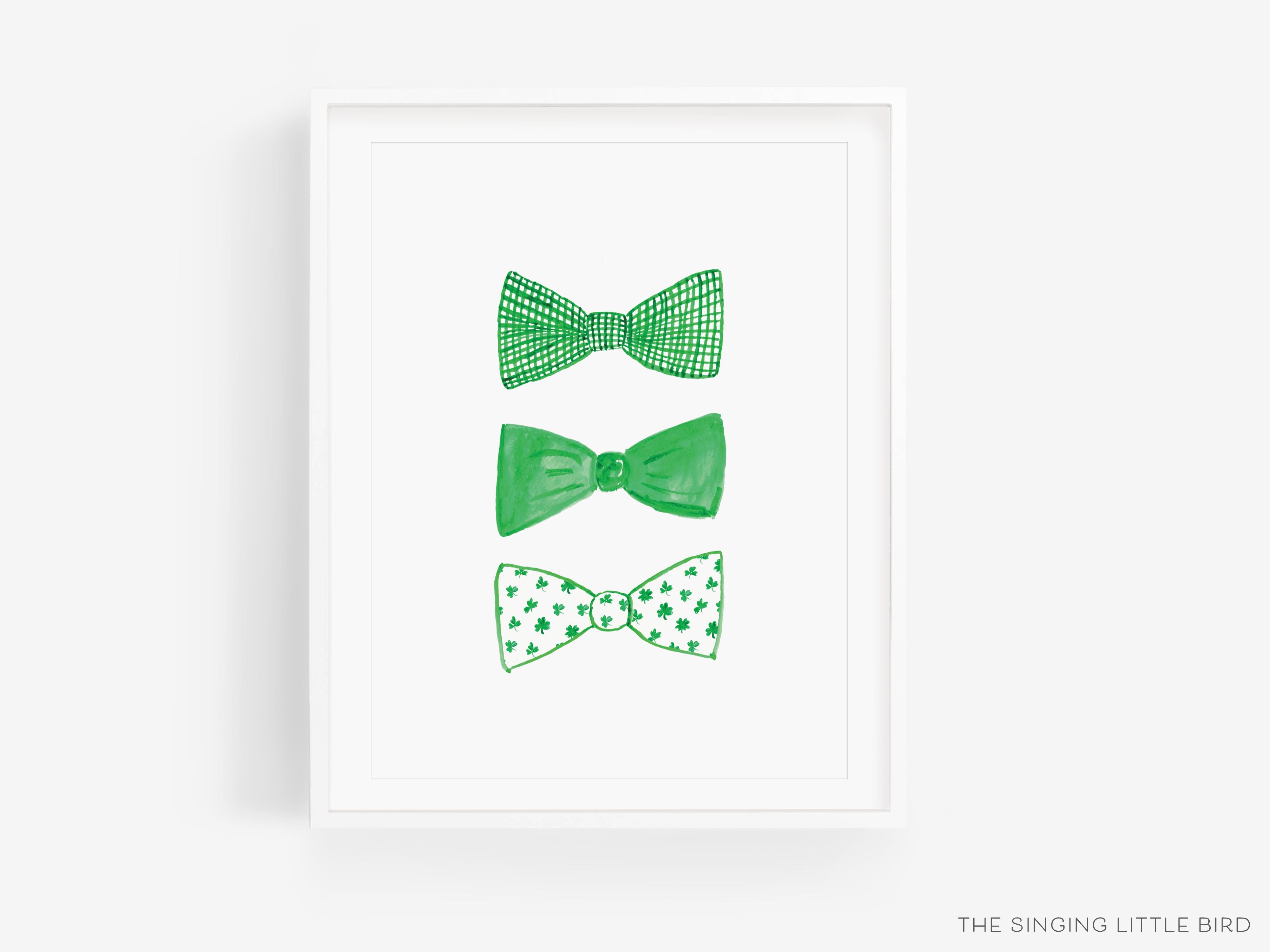 Green Bow Ties Art Print-This watercolor art print features our hand-painted bow ties, printed in the USA on 120lb high quality art paper. This makes a great gift or wall decor for the bow tie lover in your life.-The Singing Little Bird