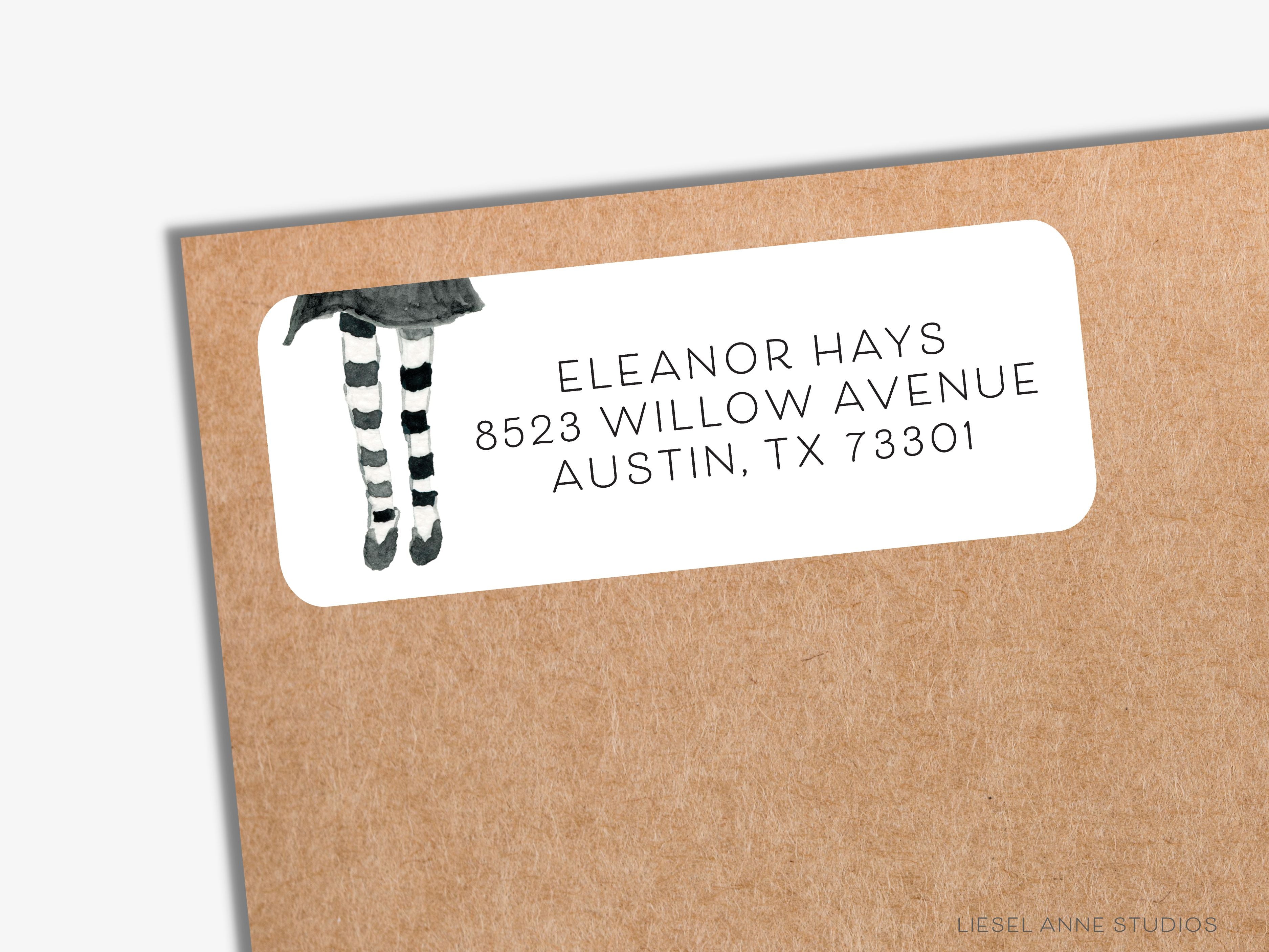 Halloween Girl Return Address Labels-These personalized return address labels are 2.625" x 1" and feature our hand-painted watercolor Witch stockings, printed in the USA on beautiful matte finish labels. These make gifts for yourself or the Halloween lover. -The Singing Little Bird