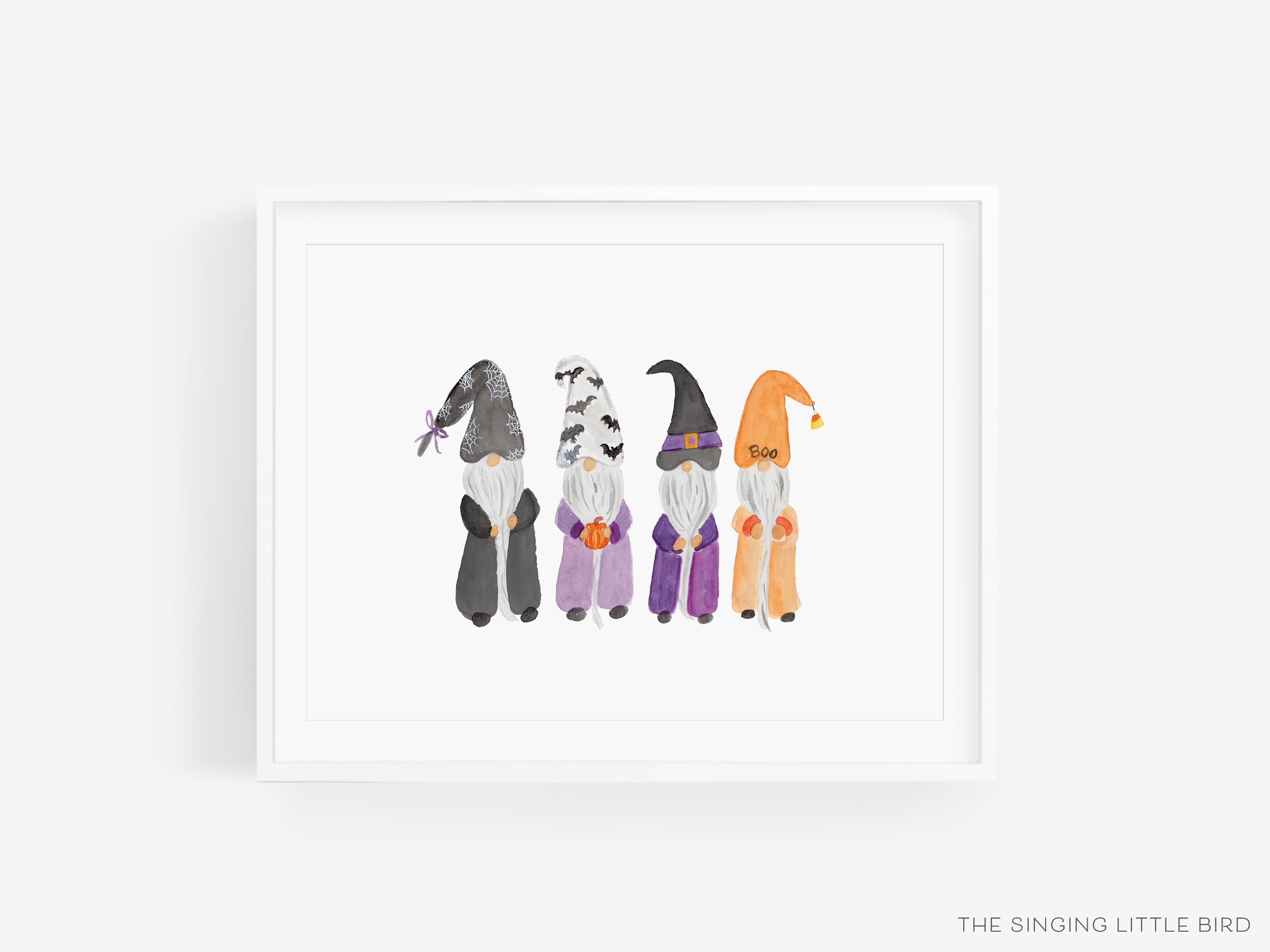 Halloween Gnome Art Print-This watercolor art print features our hand-painted Gnomes, printed in the USA on 120lb high quality art paper. This makes a great gift or wall decor for the gnome lover in your life.-The Singing Little Bird