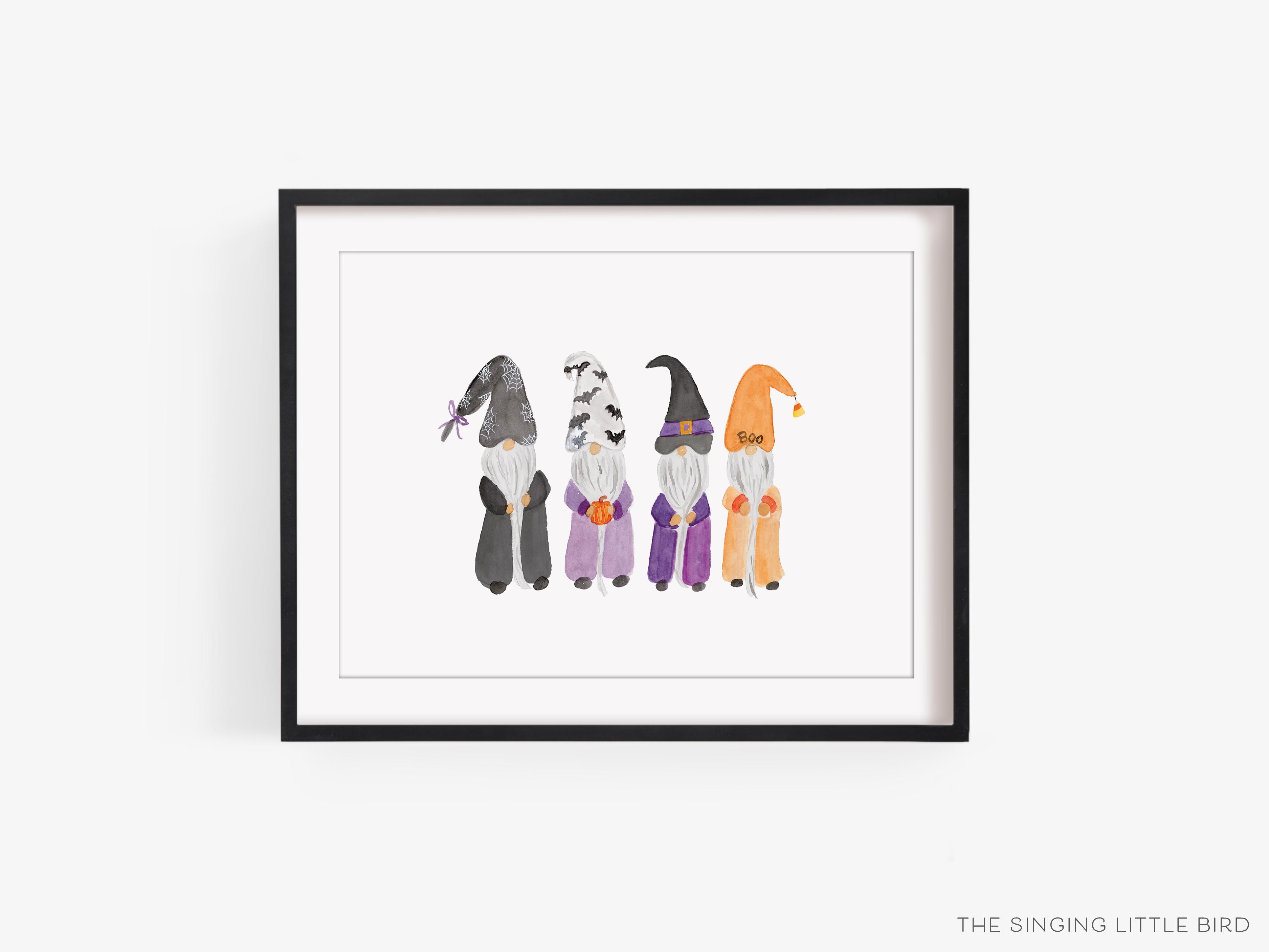 Halloween Gnome Art Print-This watercolor art print features our hand-painted Gnomes, printed in the USA on 120lb high quality art paper. This makes a great gift or wall decor for the gnome lover in your life.-The Singing Little Bird