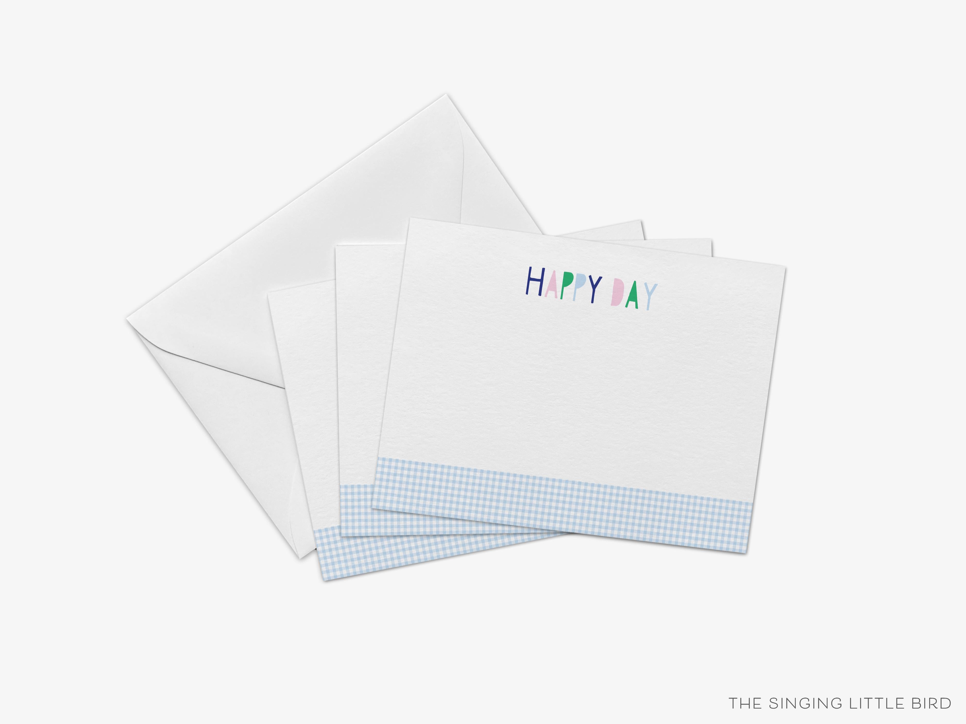 Happy Day Gingham Flat Notes [Sets of 8]-These flat notecards are 4.25x5.5 and feature our hand-painted watercolor gingham, printed in the USA on 120lb textured stock. They come with white envelopes and make great thank yous and gifts for the cheerful lover in your life.-The Singing Little Bird