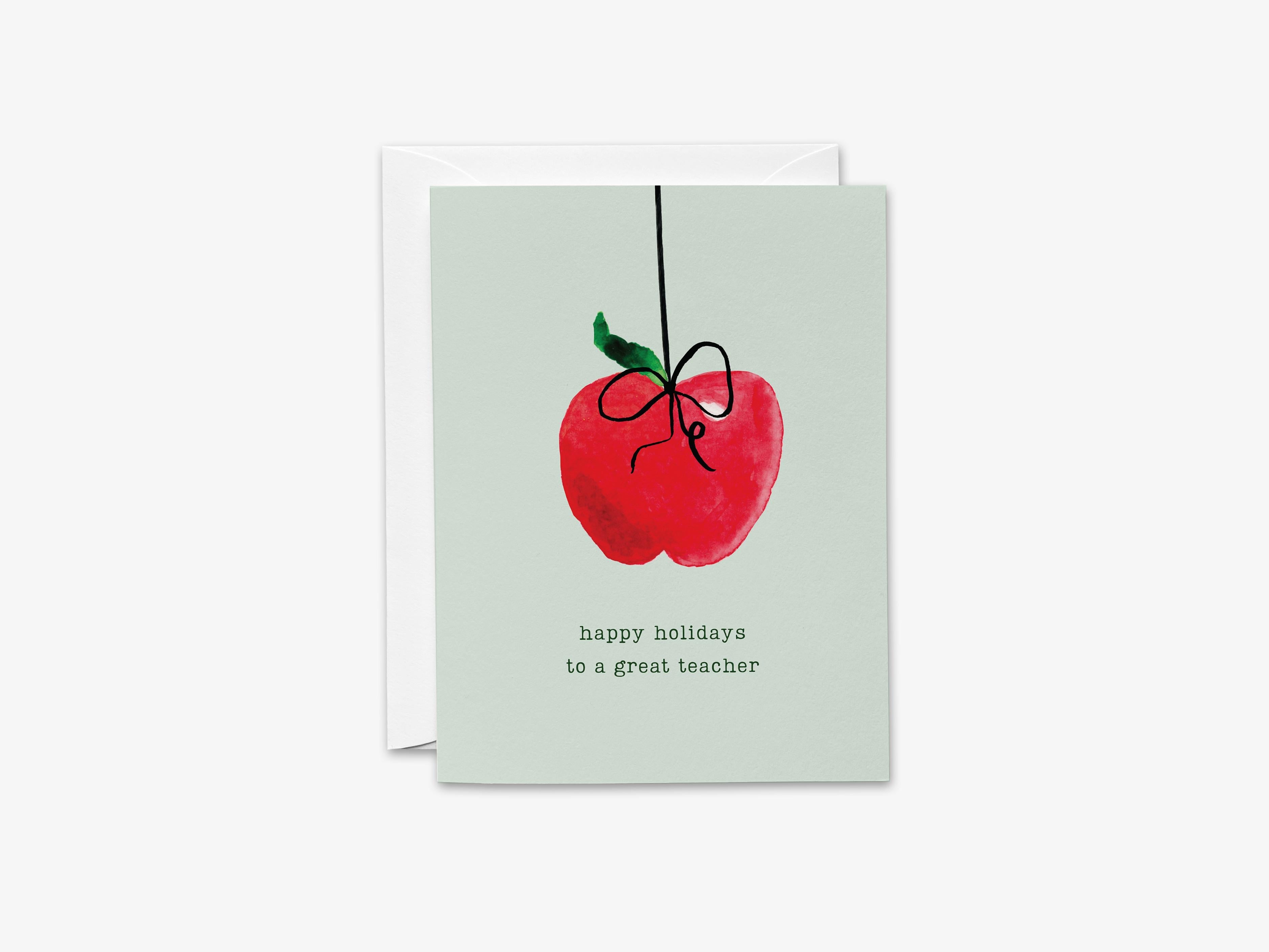 Happy Holidays To A Great Teacher Greeting Card-These folded greeting cards are 4.25x5.5 and feature our hand-painted apple, printed in the USA on 100lb textured stock. They come with a White envelope and make a great happy holidays card for the educator lover in your life.-The Singing Little Bird