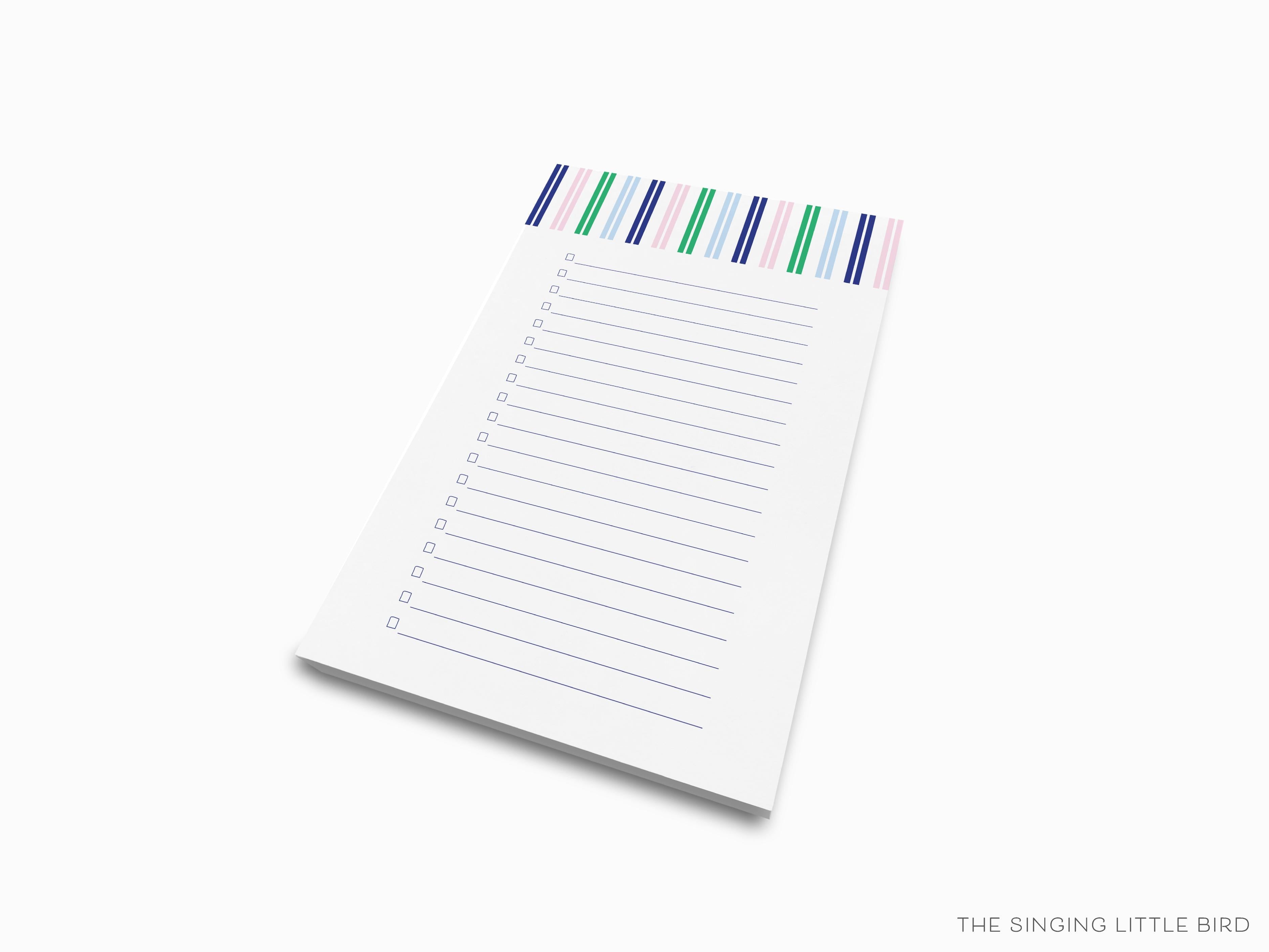 Happy Stripe Gingham Notepad-These notepads feature our hand-painted watercolor stripes and gingham, printed in the USA on a beautiful smooth stock. You choose which size you want (or bundled together for a beautiful gift set) and makes a great gift for the checklist and colorful lover in your life.-The Singing Little Bird