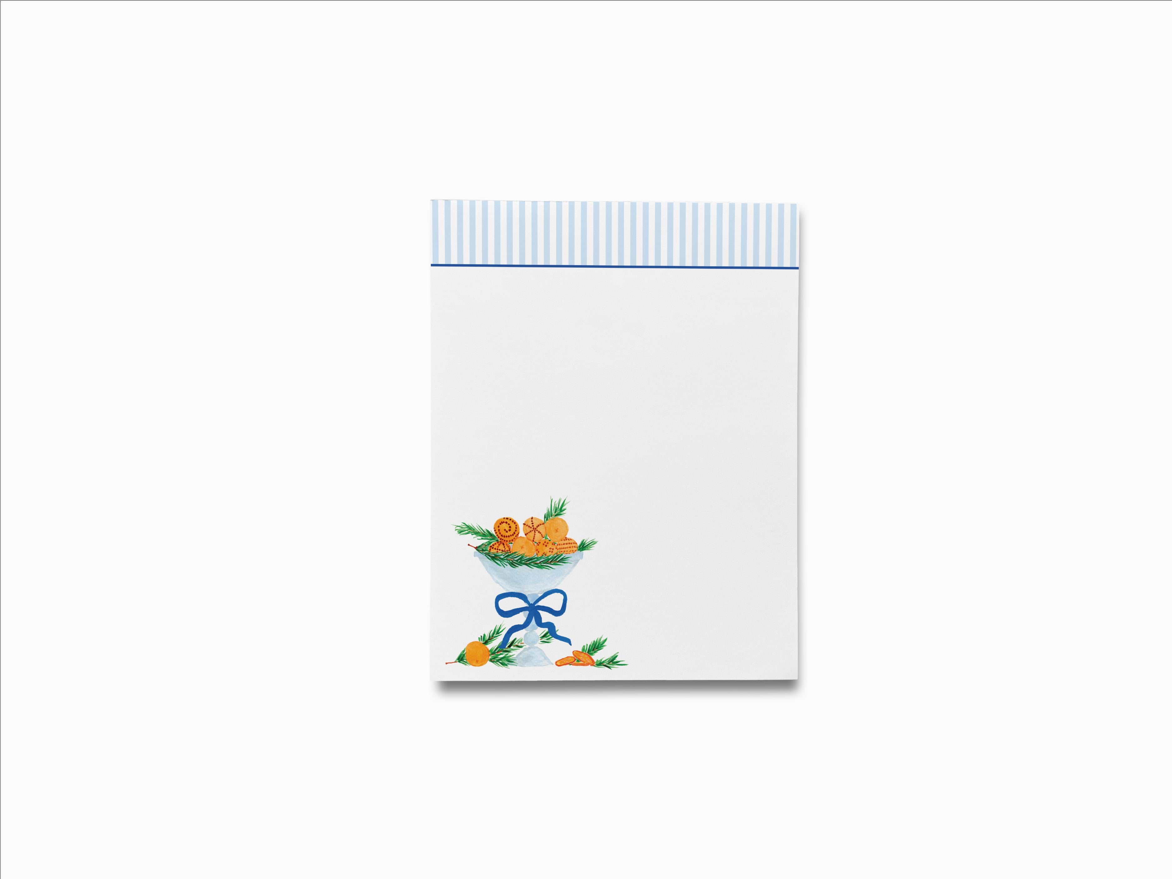 Holiday Orange Bowl Notepad-These personalized notepads feature our hand-painted watercolor Christmas Orange Bowl, printed in the USA on a beautiful smooth stock. You choose which size you want (or bundled together for a beautiful gift set) and makes a great gift for the checklist and pomander lover in your life.-The Singing Little Bird