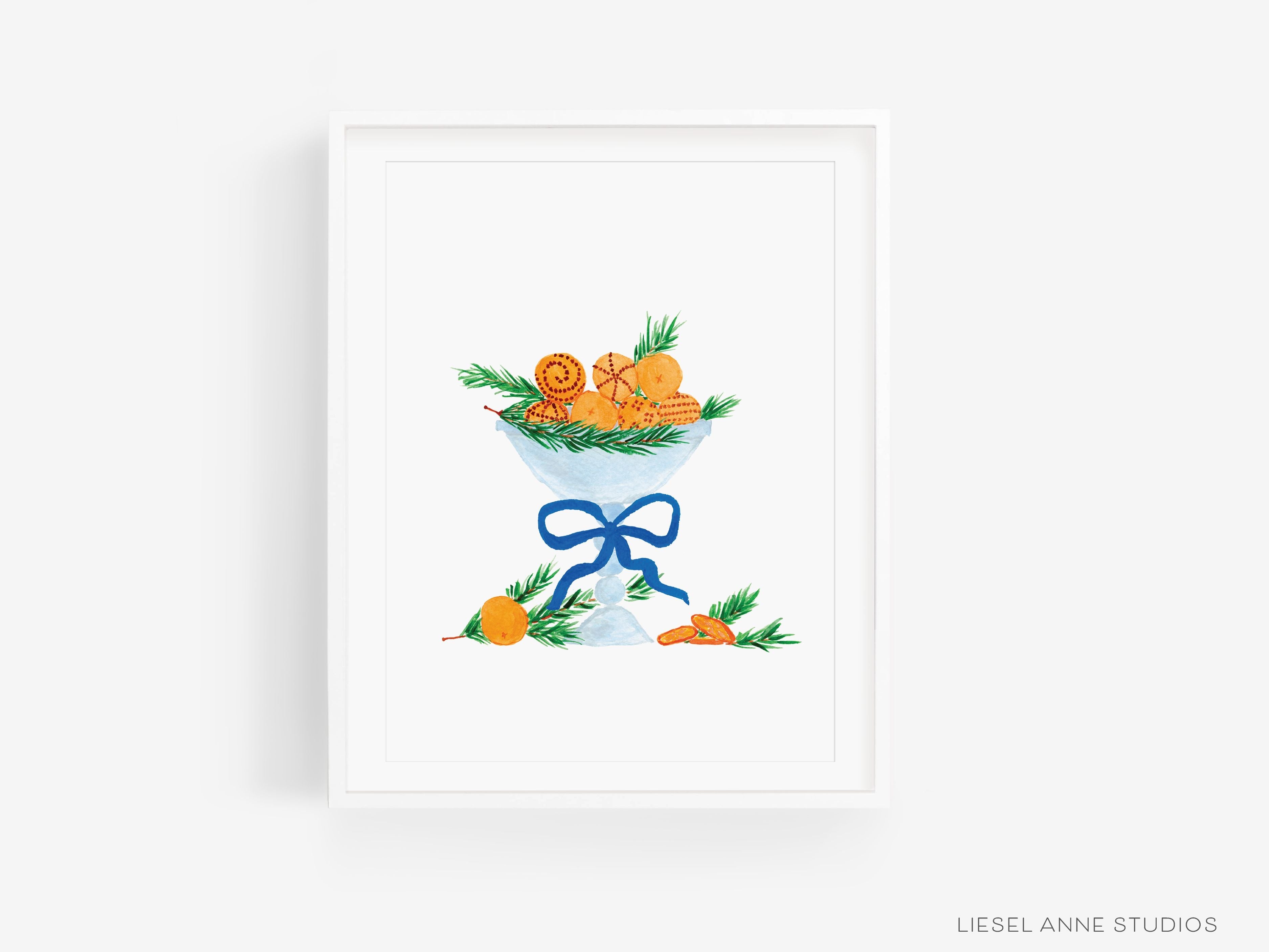 Holiday Orange Clove Bowl Art Print-This watercolor art print features our hand-painted holiday orange cloves in a decorative bowl, printed in the USA on 120lb high quality art paper. This makes a great gift or wall decor for the holiday lover in your life.-The Singing Little Bird