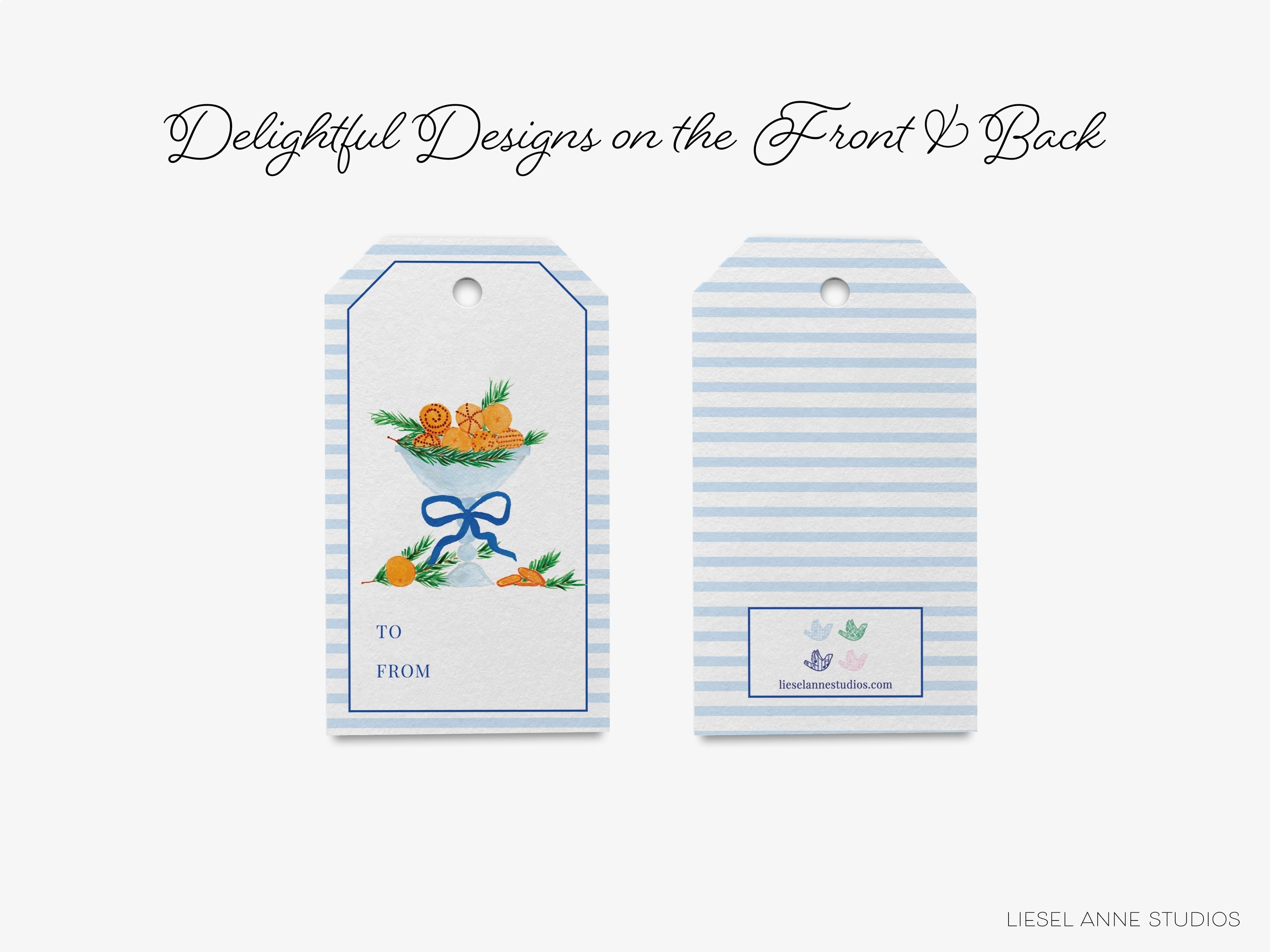 Holiday Orange Clove Bowl Gift Tags [Set of 8]-These gift tags come in sets, hole-punched with white twine and feature our hand-painted watercolor holiday oranges with cloves, printed in the USA on 120lb textured stock. They make great tags for gifting or gifts for the citrus lover in your life.-The Singing Little Bird