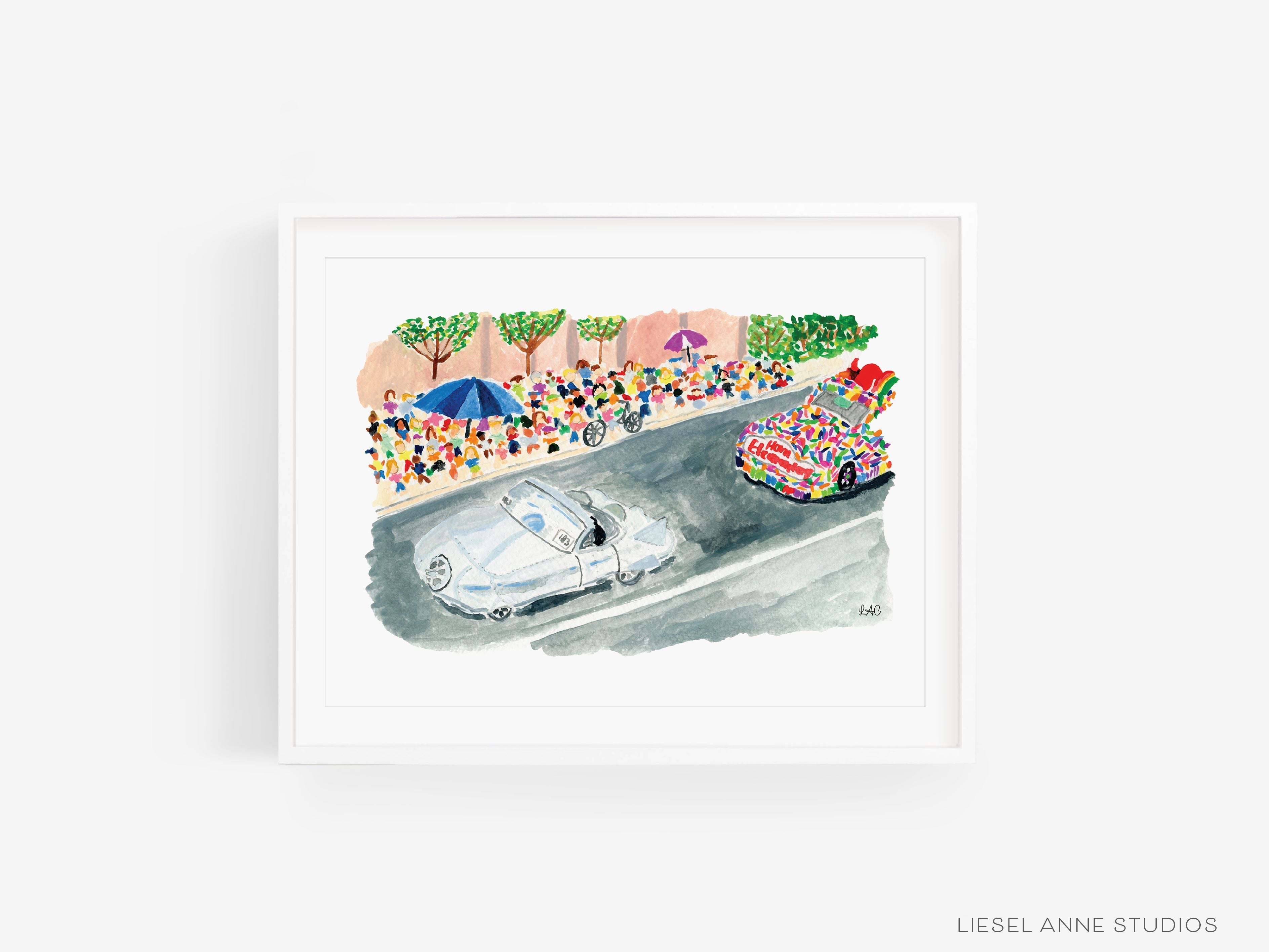 Houston Art Car Parade Art Print-This watercolor art print features our hand-painted art car parade, printed in the USA on 120lb high quality art paper. This makes a great gift or wall decor for the art car lover in your life.-The Singing Little Bird