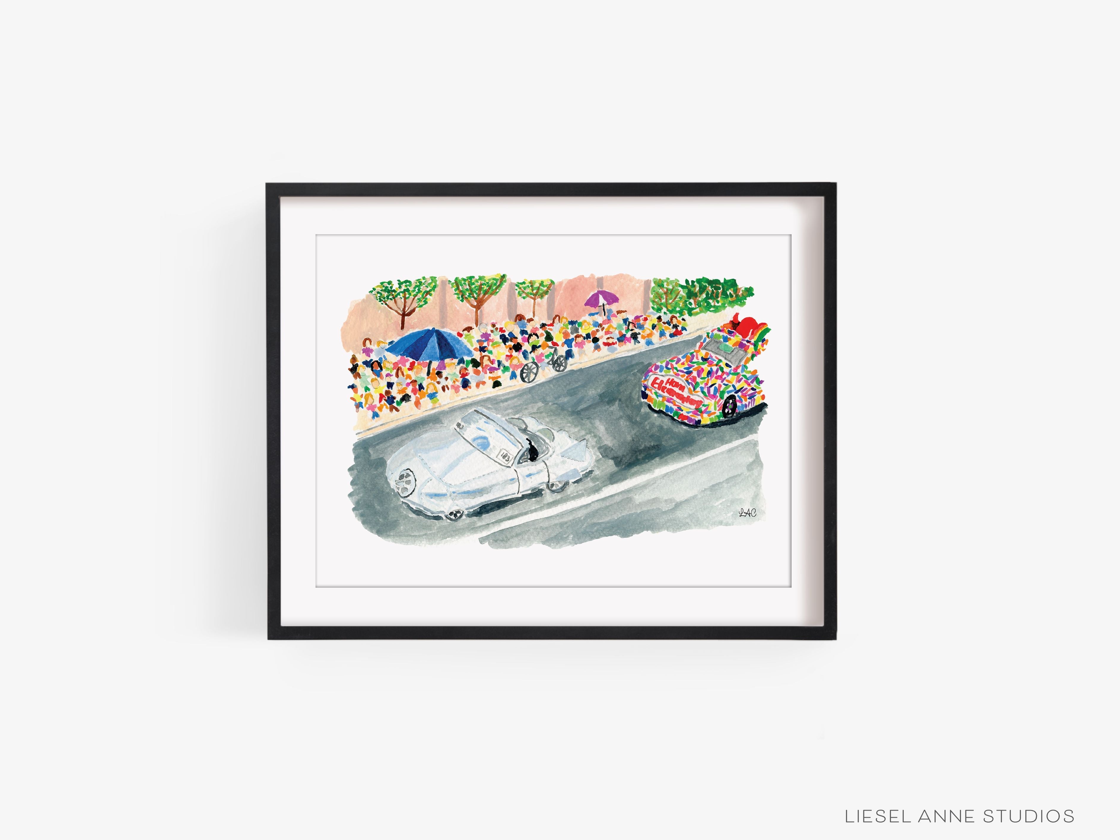 Houston Art Car Parade Art Print-This watercolor art print features our hand-painted art car parade, printed in the USA on 120lb high quality art paper. This makes a great gift or wall decor for the art car lover in your life.-The Singing Little Bird