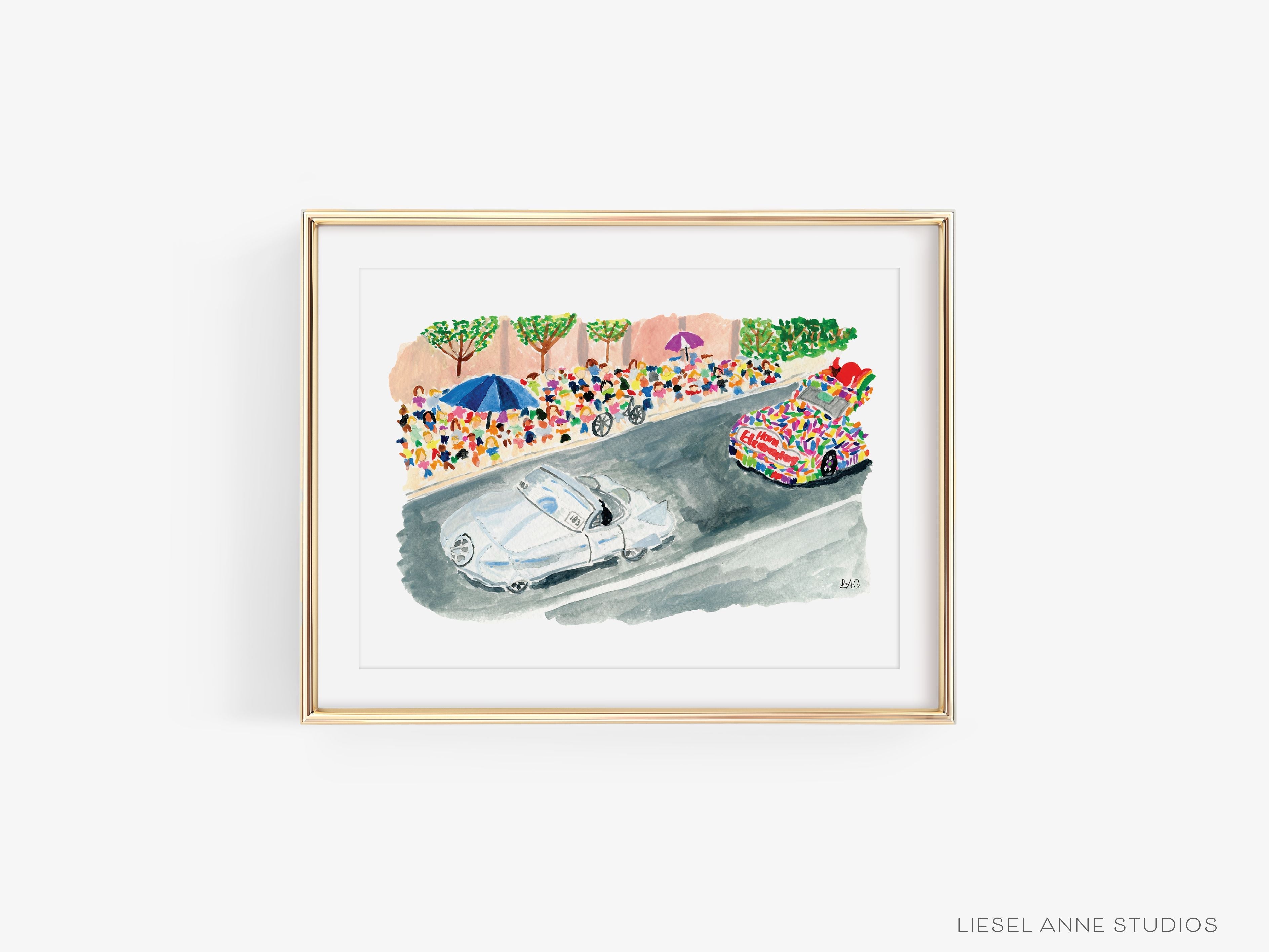 Houston Art Car Parade Art Print-This watercolor art print features our hand-painted art car parade, printed in the USA on 120lb high quality art paper. This makes a great gift or wall decor for the art car lover in your life.-The Singing Little Bird