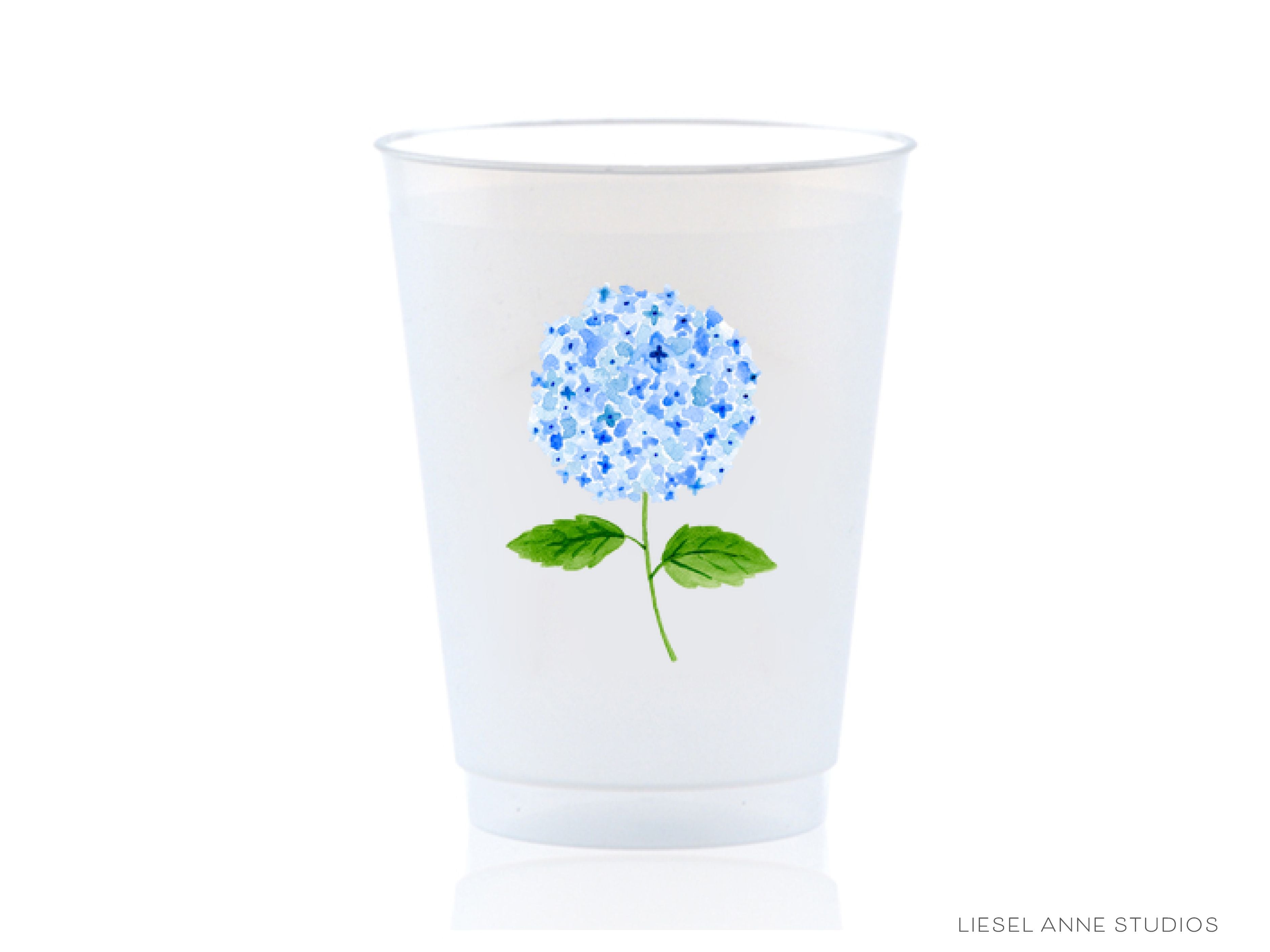 Hydrangea 16oz Shatterproof Cups [Set of 8]-These shatterproof cups feature our hand-painted hydrangea and make great party decorations for baby showers, bridal showers, birthdays and more! They come in sets of 8 and are re-usable for other parties to come or make wonderful party favors!-The Singing Little Bird