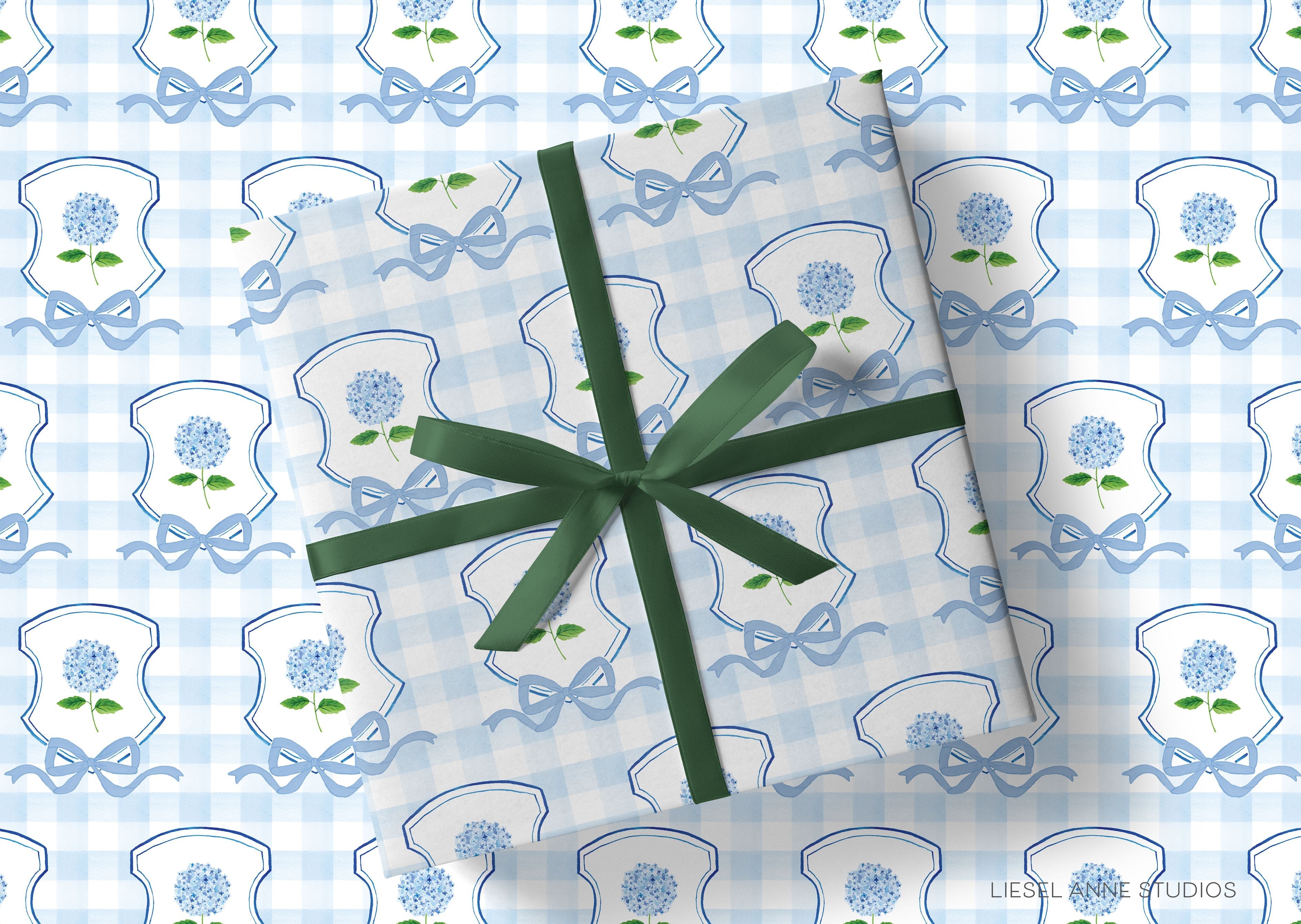 Hydrangea Gift Wrap-This matte finish gift wrap features our hand-painted watercolor hydrangeas. It makes a perfect wrapping paper for a spring gift or baby shower present. -The Singing Little Bird