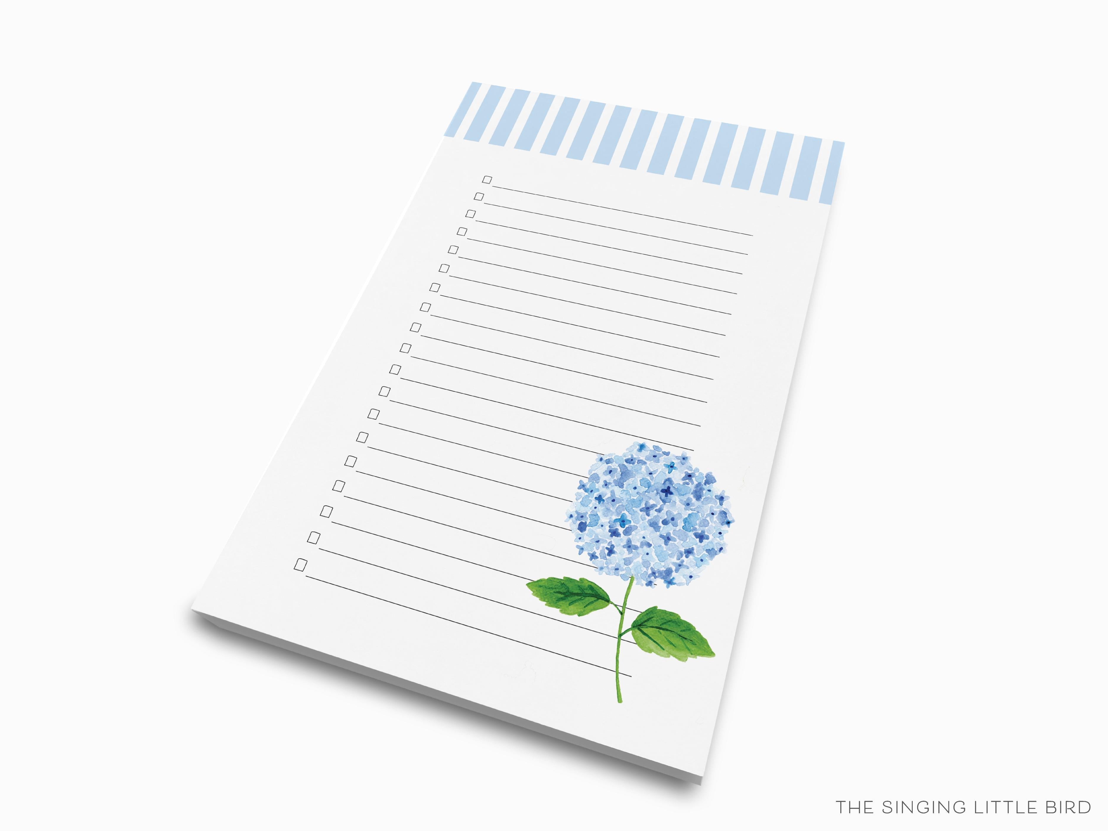 Hydrangea Notepad-These notepads feature our hand-painted watercolor Hydrangea, printed in the USA on a beautiful smooth stock. You choose which size you want (or bundled together for a beautiful gift set) and makes a great gift for the checklist and floral lover in your life.-The Singing Little Bird
