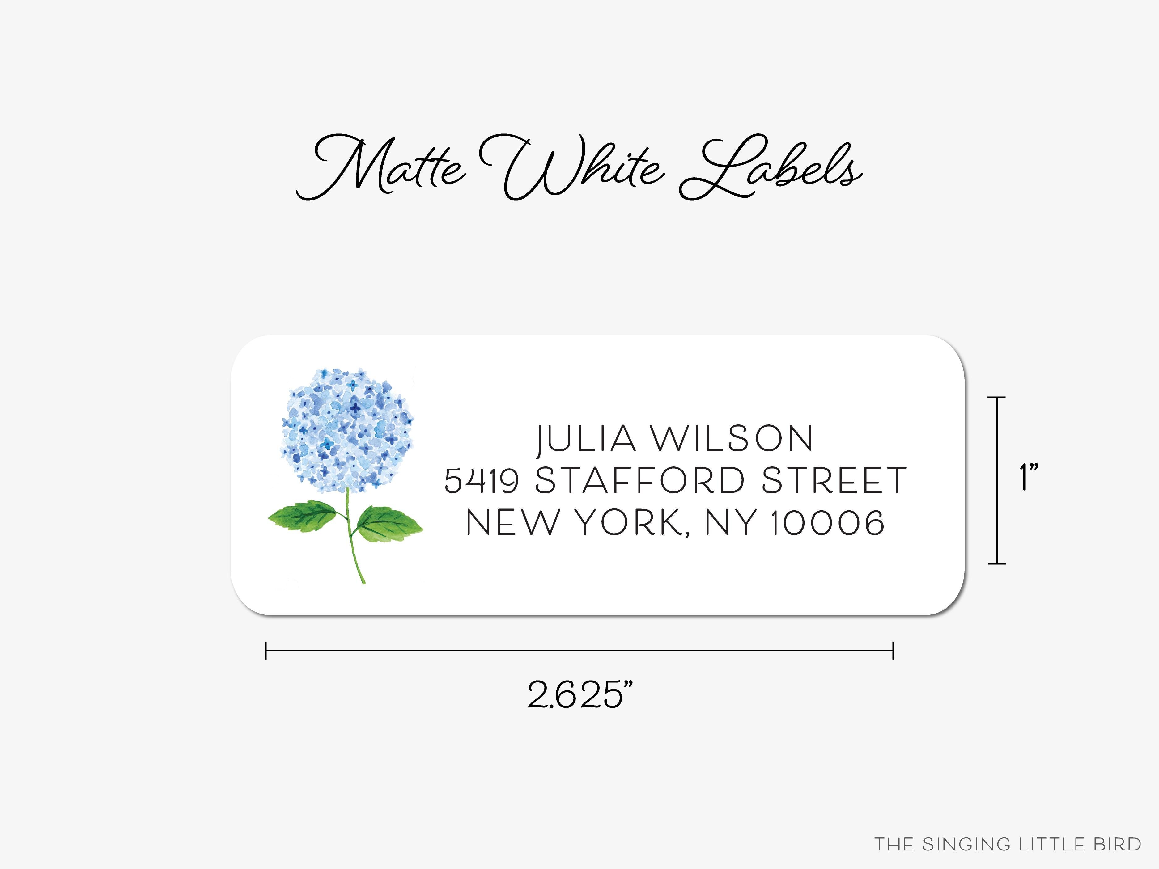 Hydrangea Return Address Labels-These personalized return address labels are 2.625" x 1" and feature our hand-painted watercolor Hydrangea, printed in the USA on beautiful matte finish labels. These make great gifts for yourself or the floral lover.-The Singing Little Bird