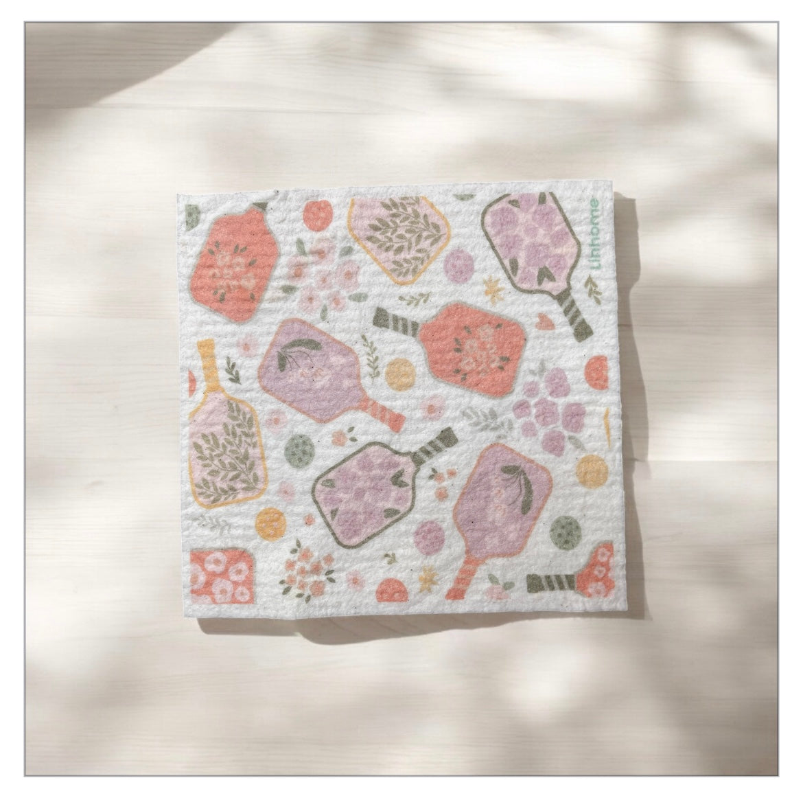 Linhome Pickleball Swedish Dishcloth- Floral Paddle & Ball Club- 2 Pack