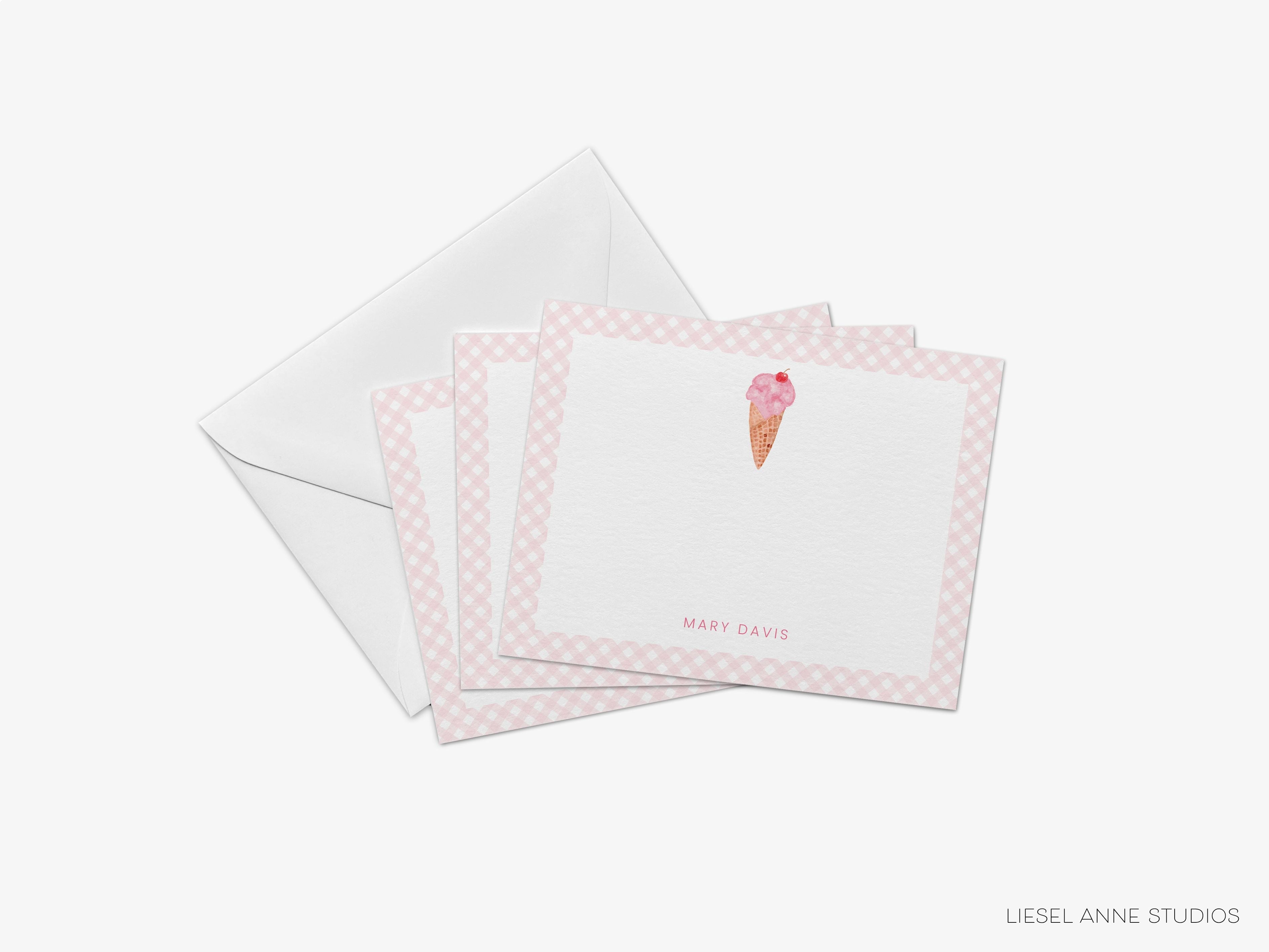 Ice Cream Cone Flat Notes-These personalized flat notecards are 4.25x5.5 and feature our hand-painted watercolor Ice Cream Cone, printed in the USA on 120lb textured stock. They come with your choice of envelopes and make great thank yous and gifts for the ice cream lover in your life.-The Singing Little Bird