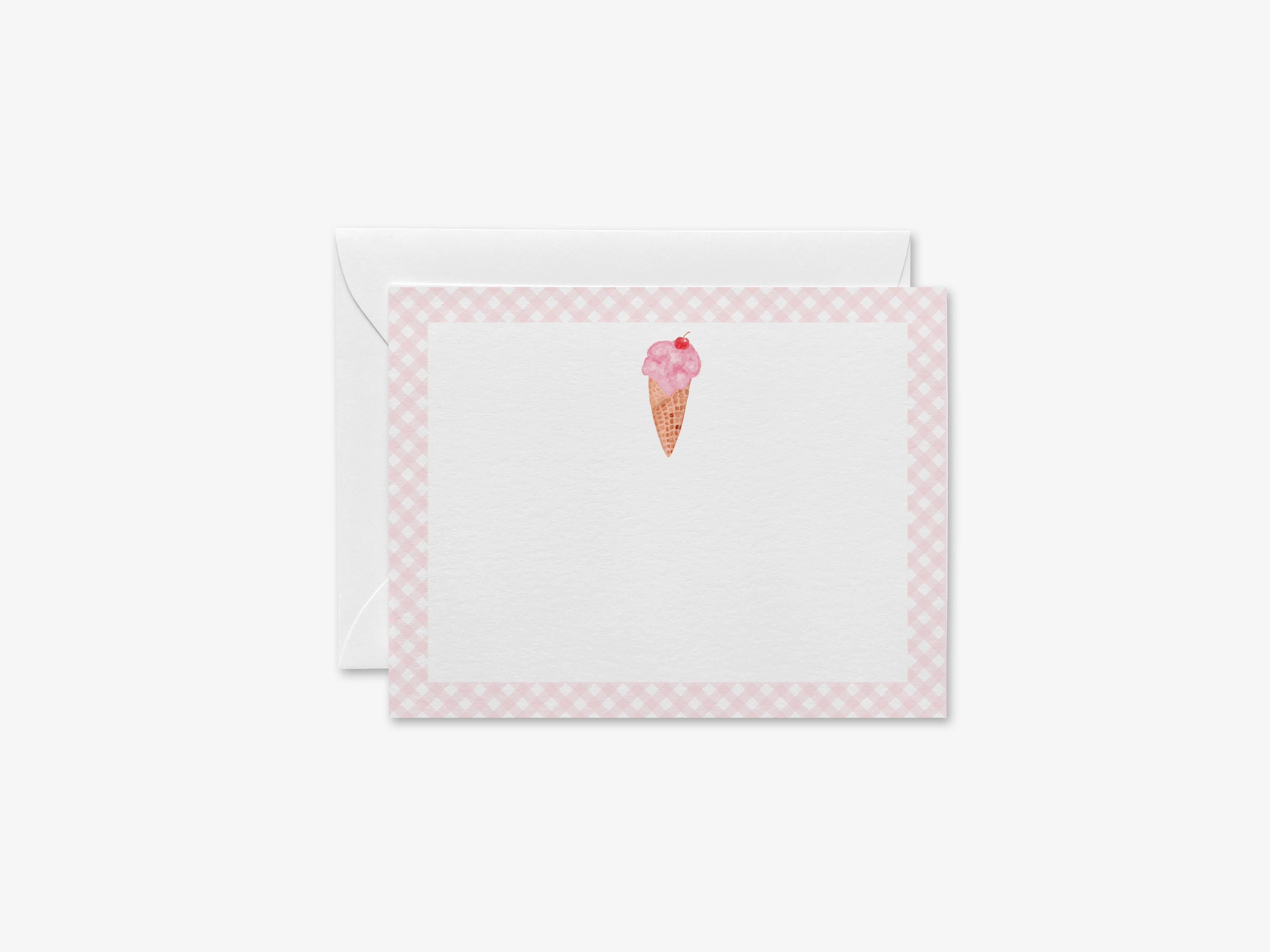 Ice Cream Cone Flat Notes-These personalized flat notecards are 4.25x5.5 and feature our hand-painted watercolor Ice Cream Cone, printed in the USA on 120lb textured stock. They come with your choice of envelopes and make great thank yous and gifts for the ice cream lover in your life.-The Singing Little Bird